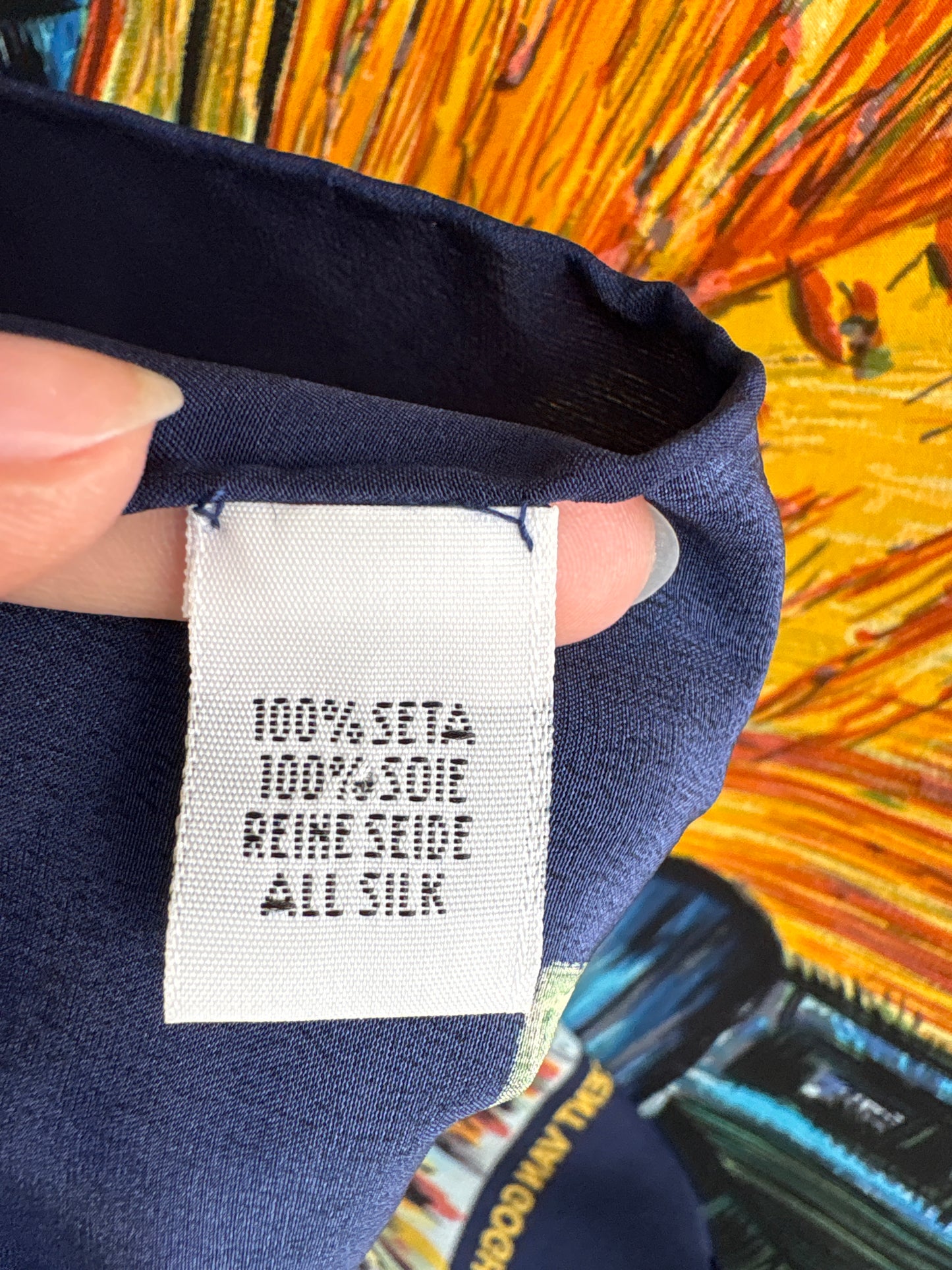 Eșarfă din mătase naturală cu print în stil Van Gogh