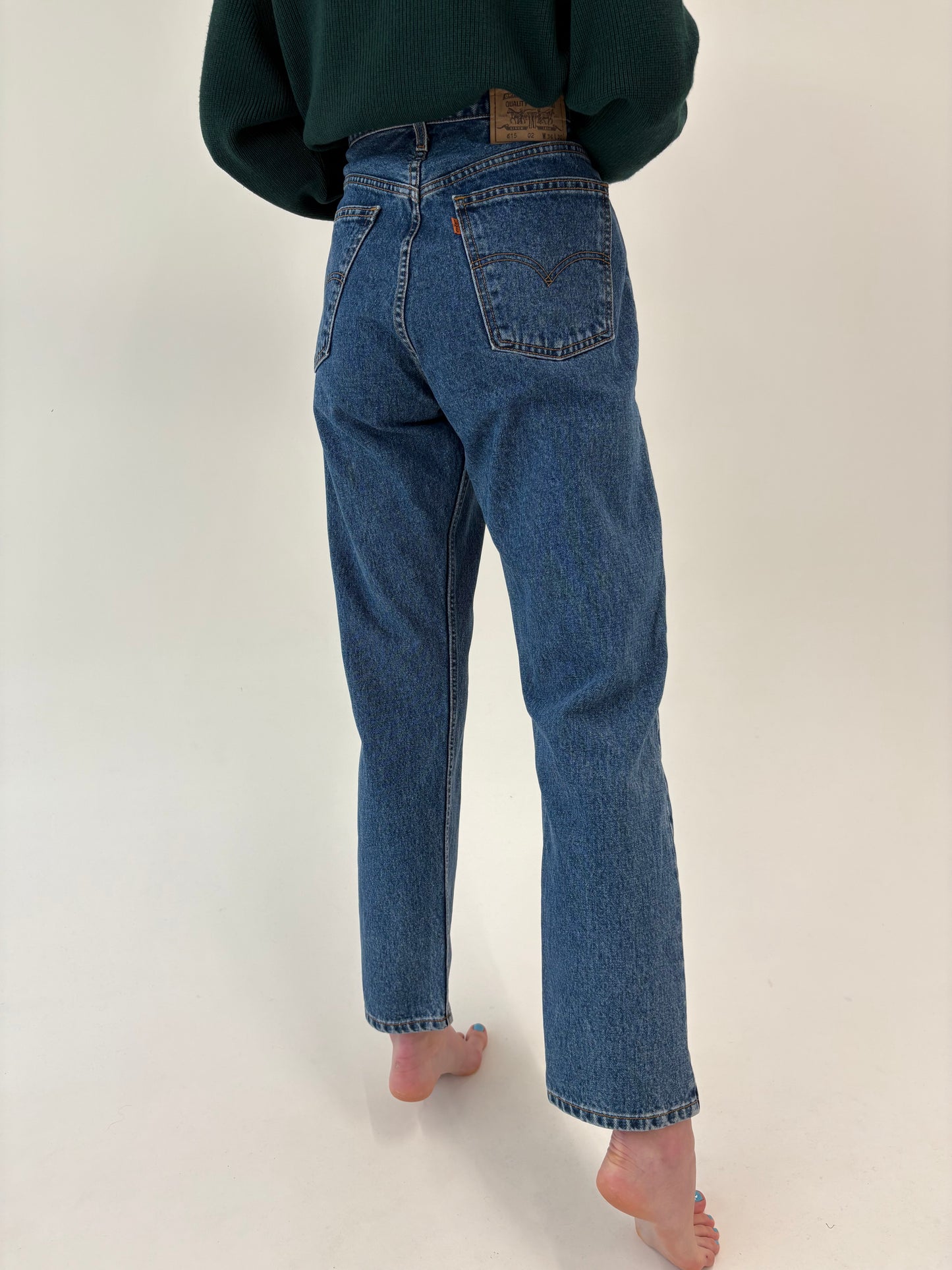 Jeans tall mom fit cu talie ultra înaltă din bumbac gros classic wash