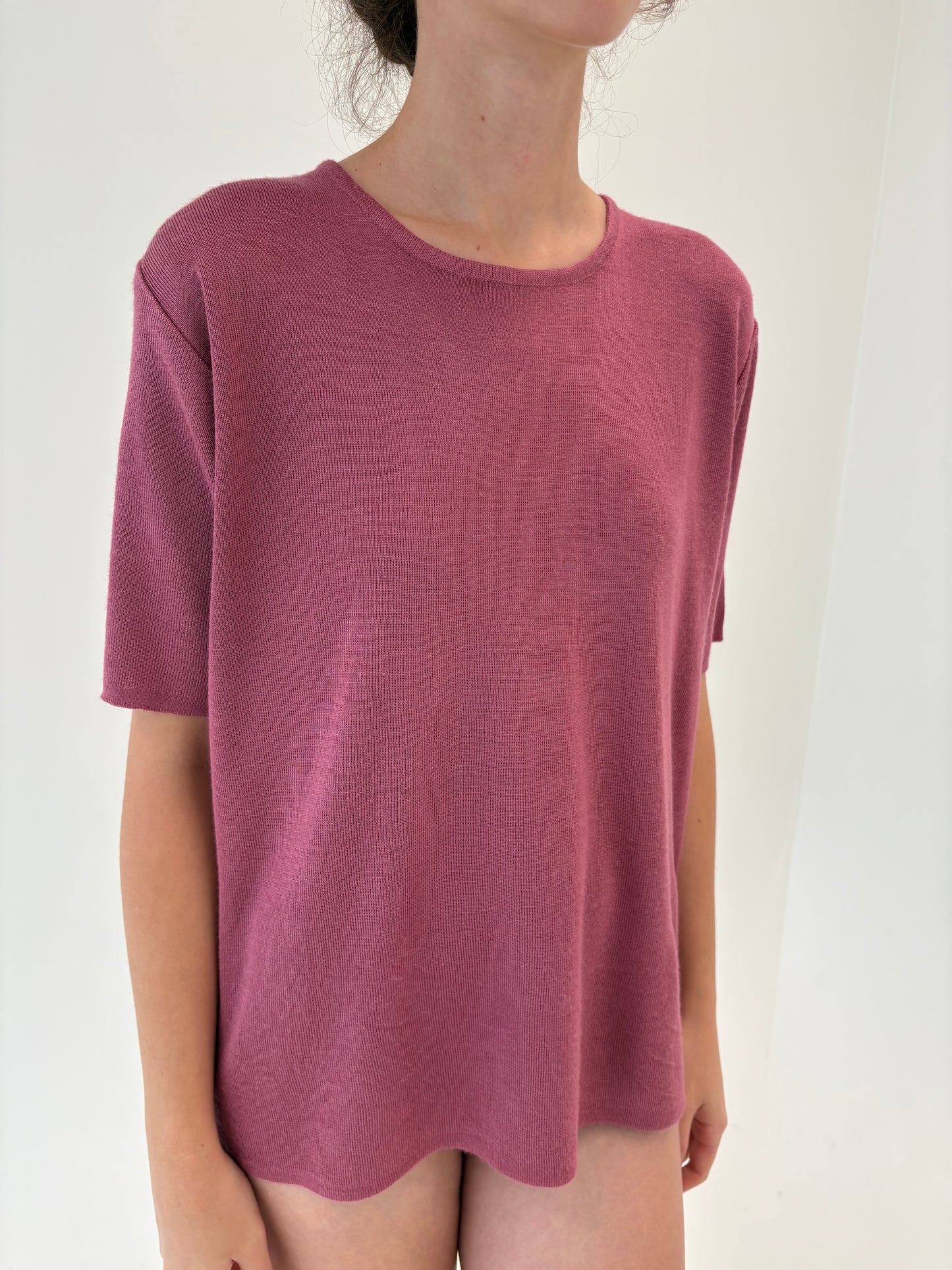 Top rosebud pink din lana merino extrafina de gramaj mare