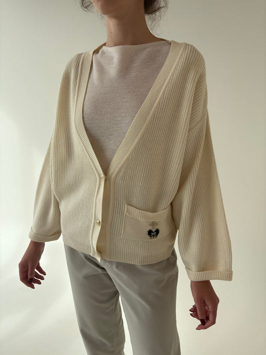 Cardigan vintage petite din lana extrafina de gramaj mare off white
