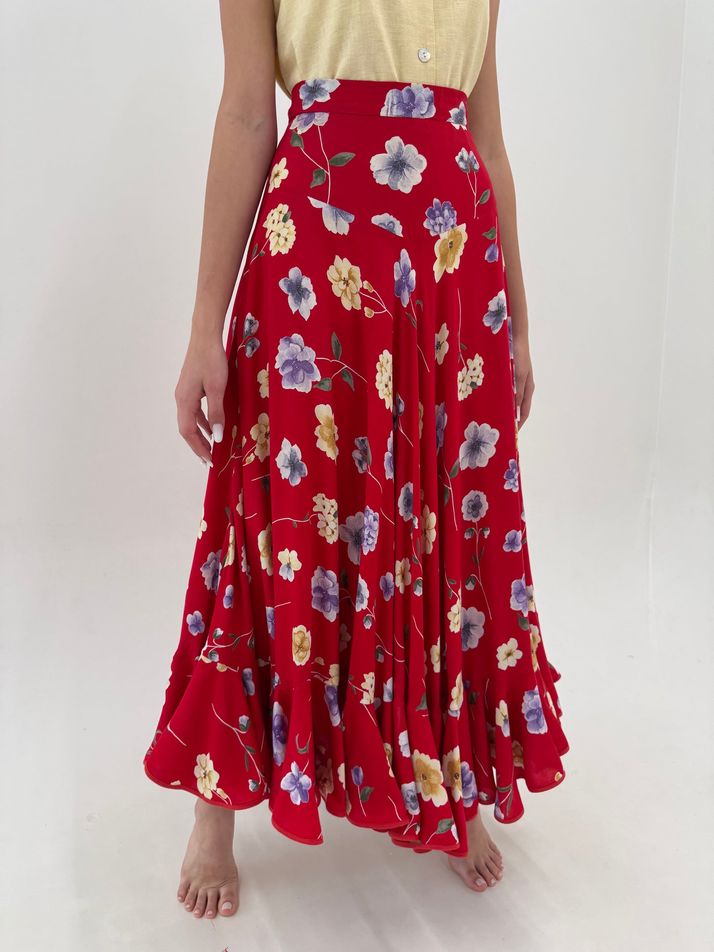 Fustă maxi ultra amplă super vaporoasă cu print floral delicat