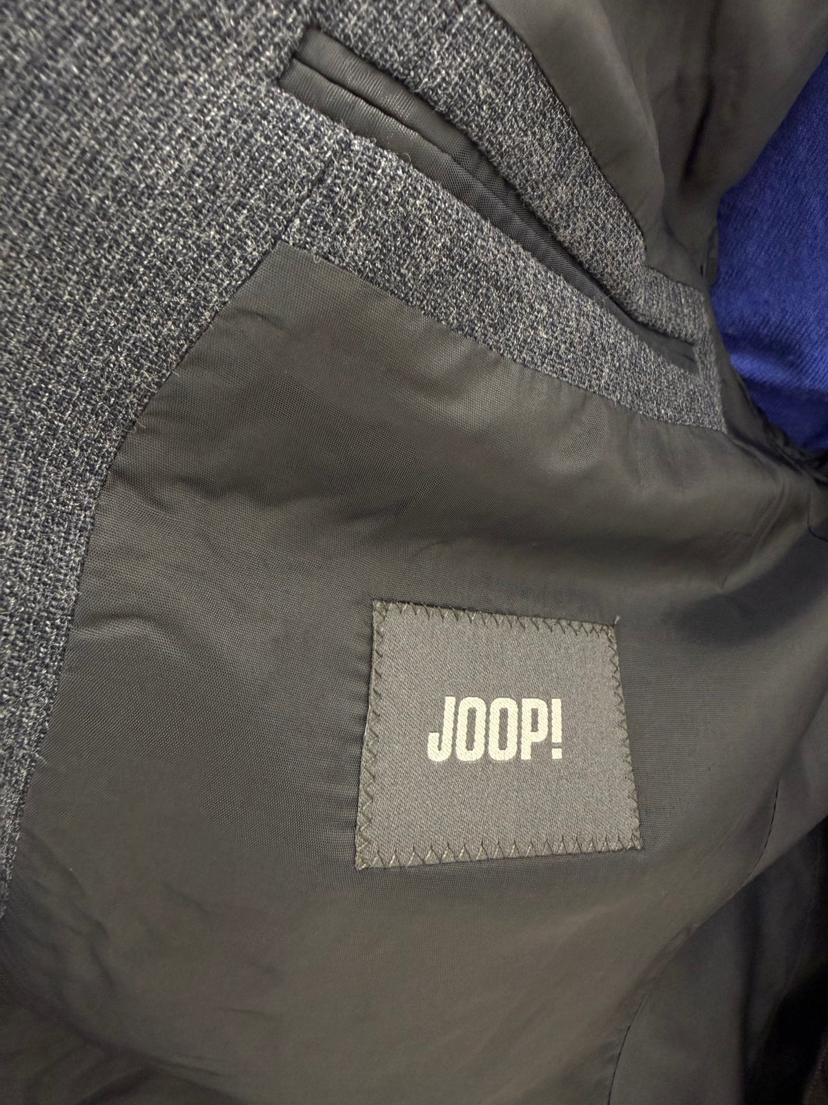 Sacou Joop tall dark jeans blue din stofă melanj de lana extrafina cu vascoza