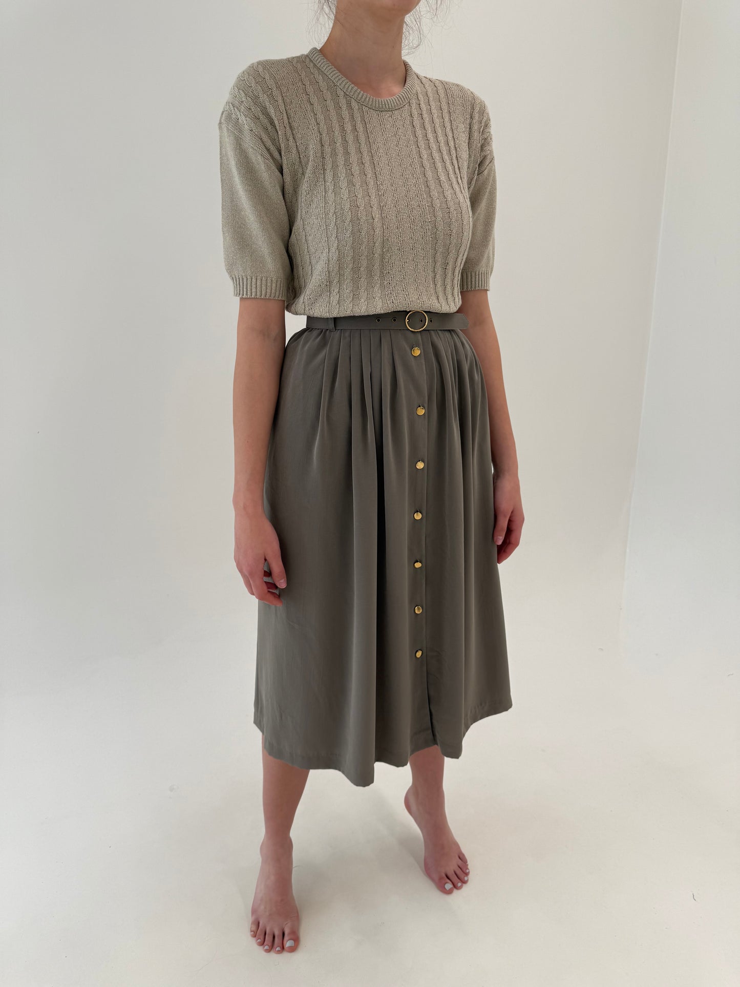 Fustă vintage Sage green cu curea proprie și talie ultra înaltă