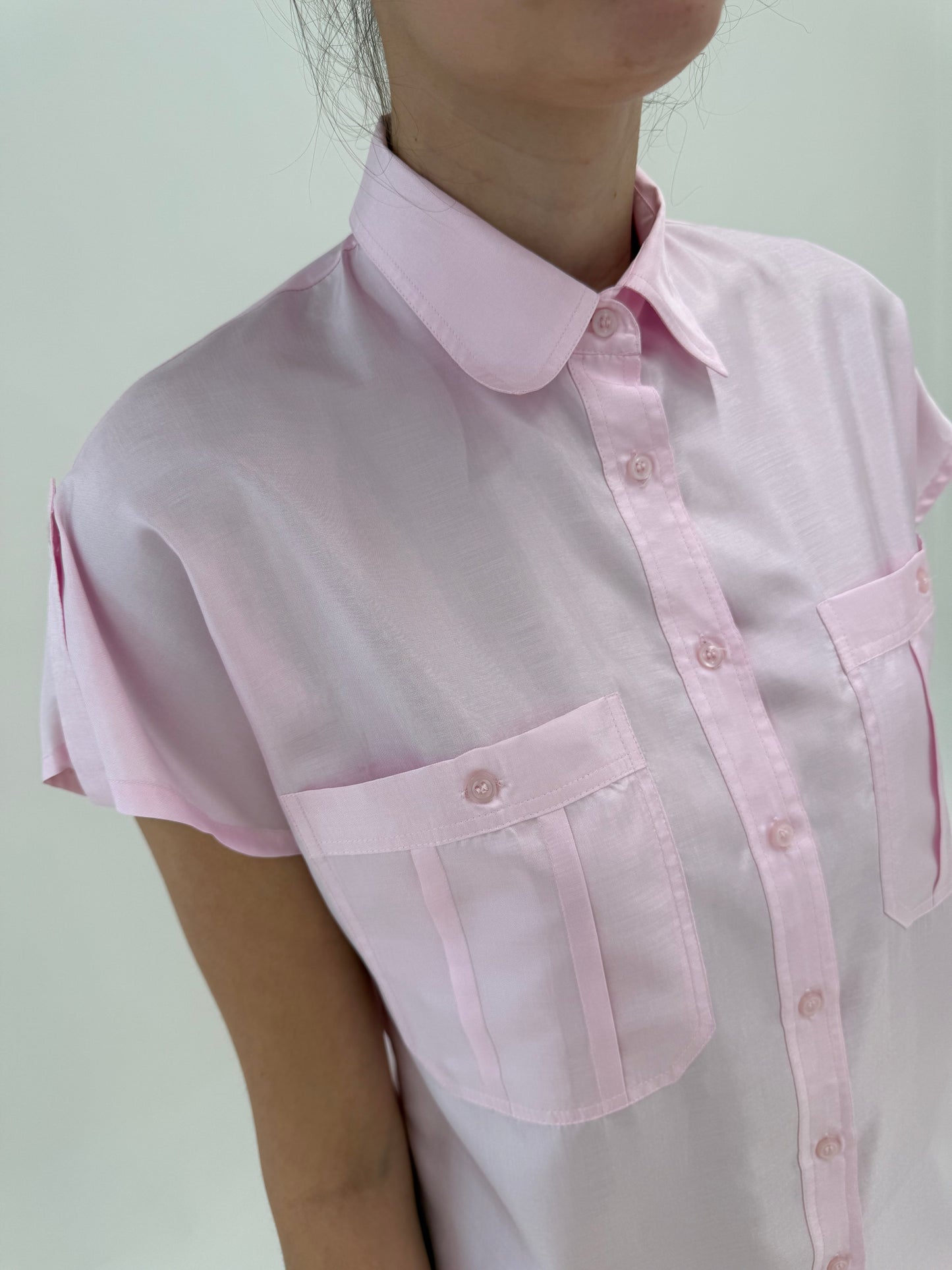 Cămașa ușor perlata în croi lejer stil Prada powder Pink