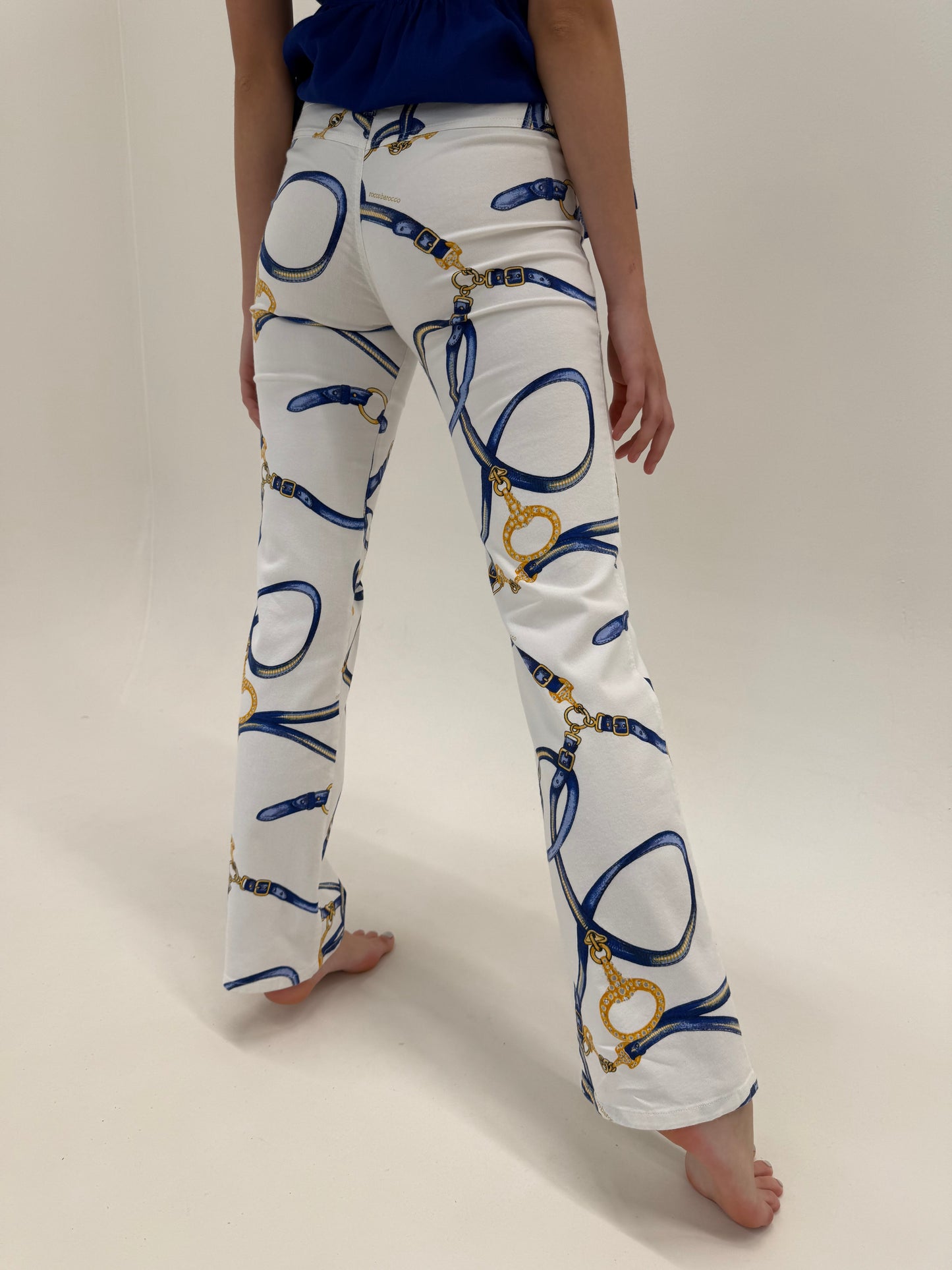 Pantaloni vintage luxury Rocco Barocco statement de vară cu print baroc