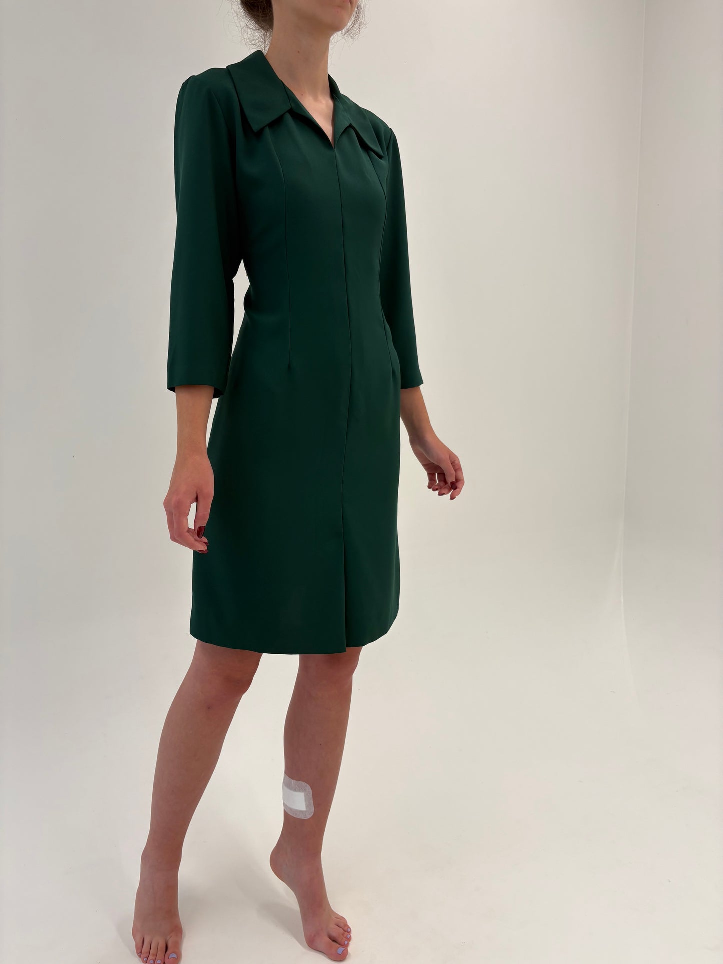 Rochie forest green tip cămașă din Georgette ușor cambrata