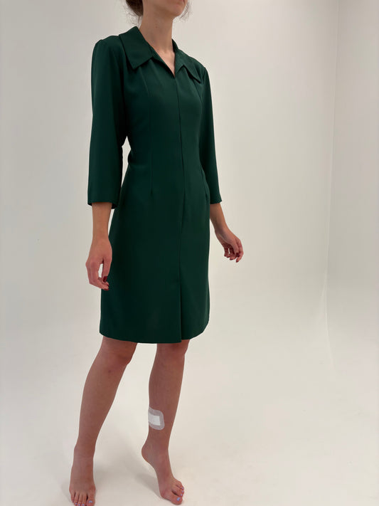 Rochie forest green tip cămașă din Georgette ușor cambrata