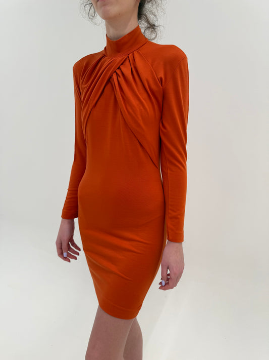 Rochie vintage new old stock din lana extrafina modelatoare cu fronseuri