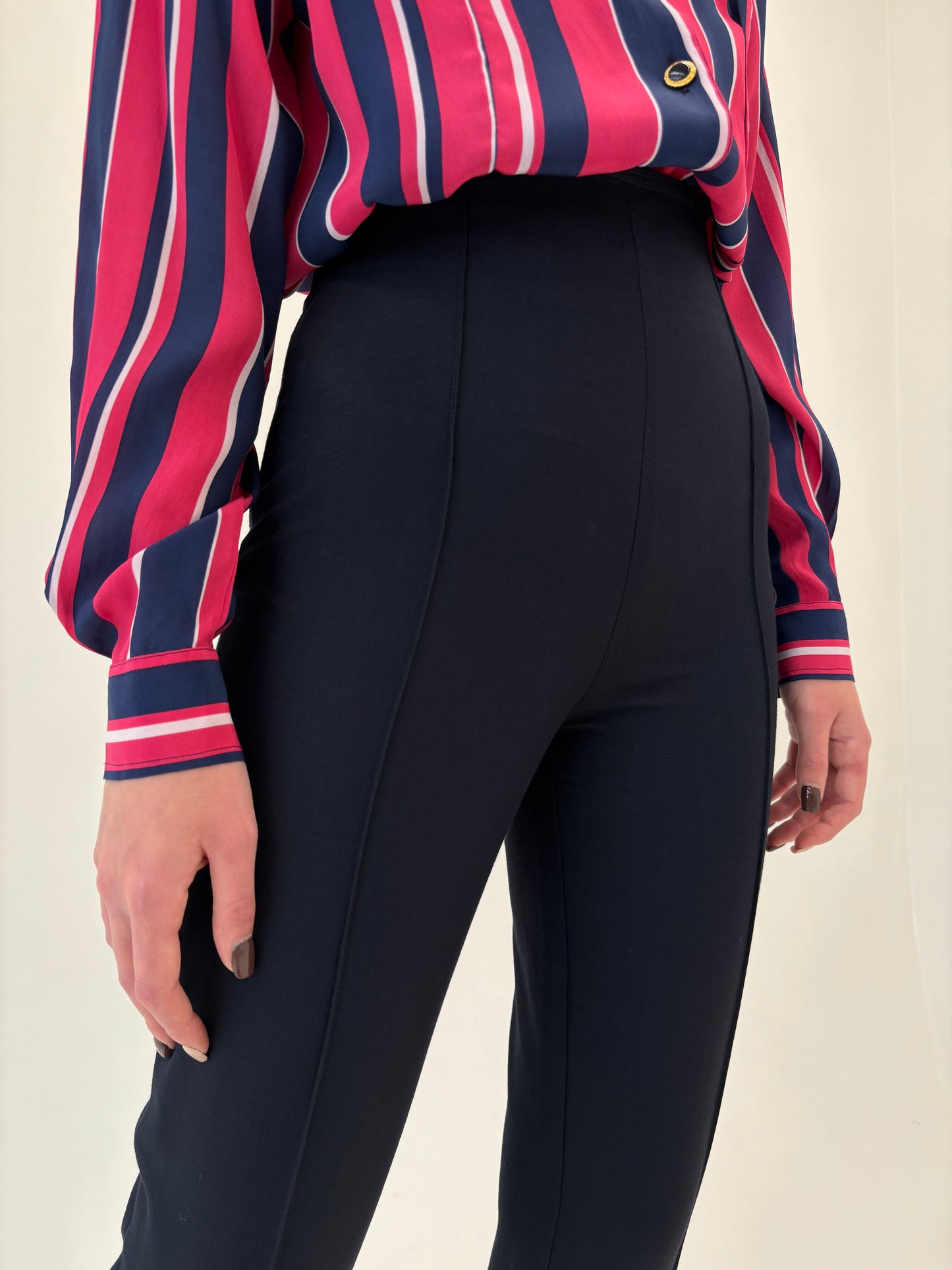 Pantaloni Navy țigaretă petite cu talie ultra înaltă din mix de lana extrafina