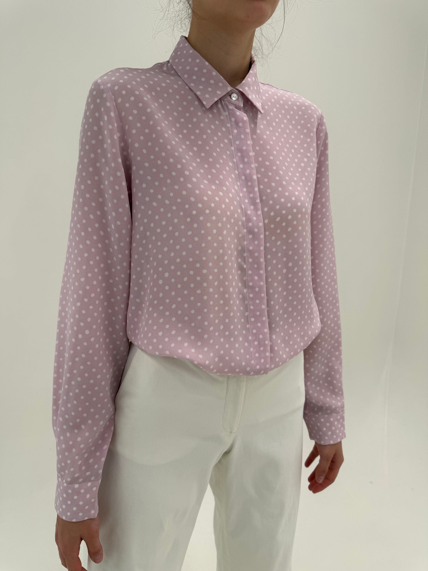 Cămașa nouă Marella by Max Mara cu buline din mătase naturală dusty pink