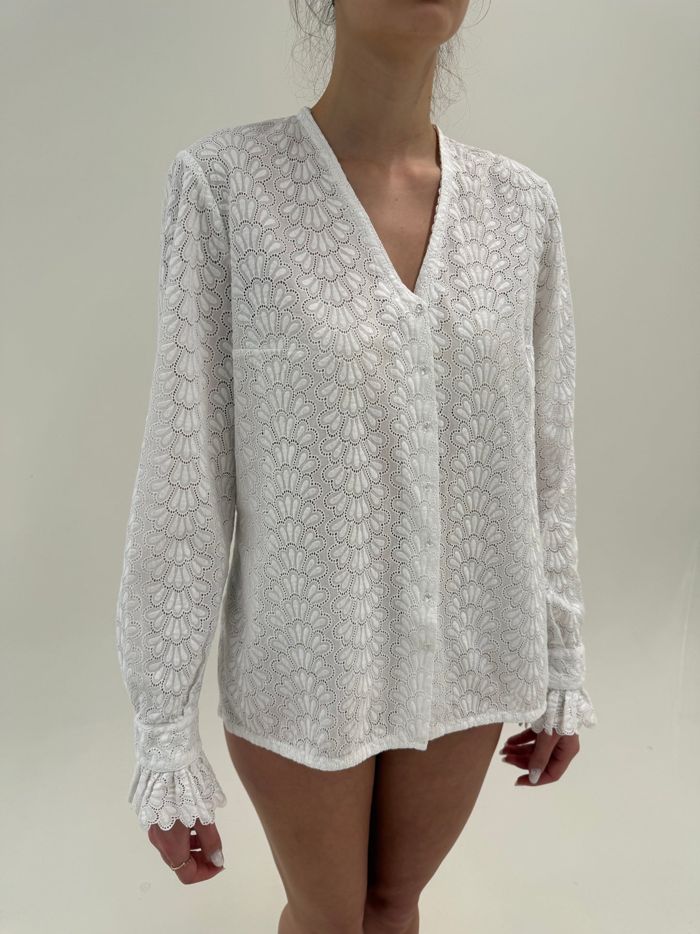 Cămașa high end vintage italiană din broderie anglaise de bumbac