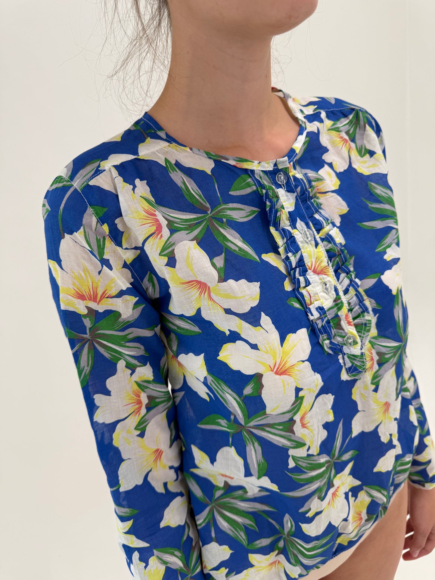 Tunici noi din panzica de bumbac albastru regal cu print floral superb