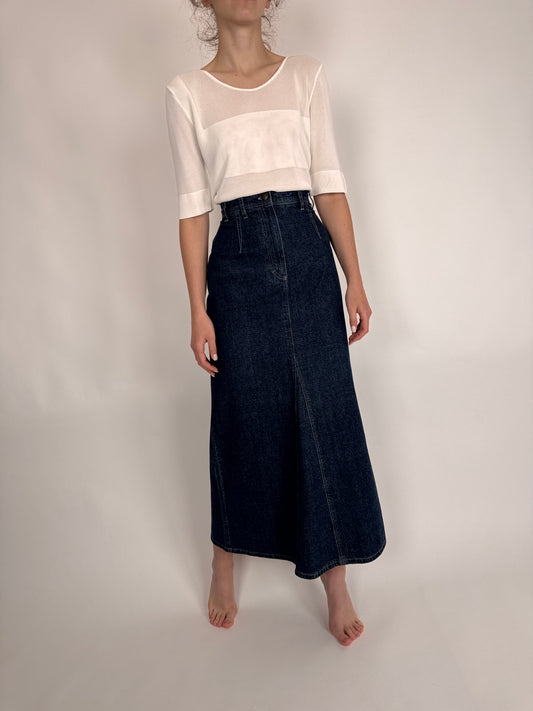 Fustă maxi din jeans dark wash cu talie înaltă marcată