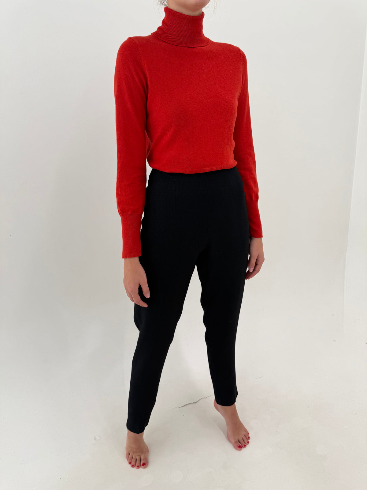 Pantaloni tall țigaretă din lanita extrafina cu talie ultra înaltă