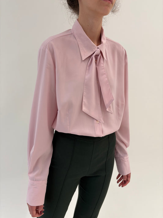 Cămașa vintage cu eșarfă detașabilă powder pink