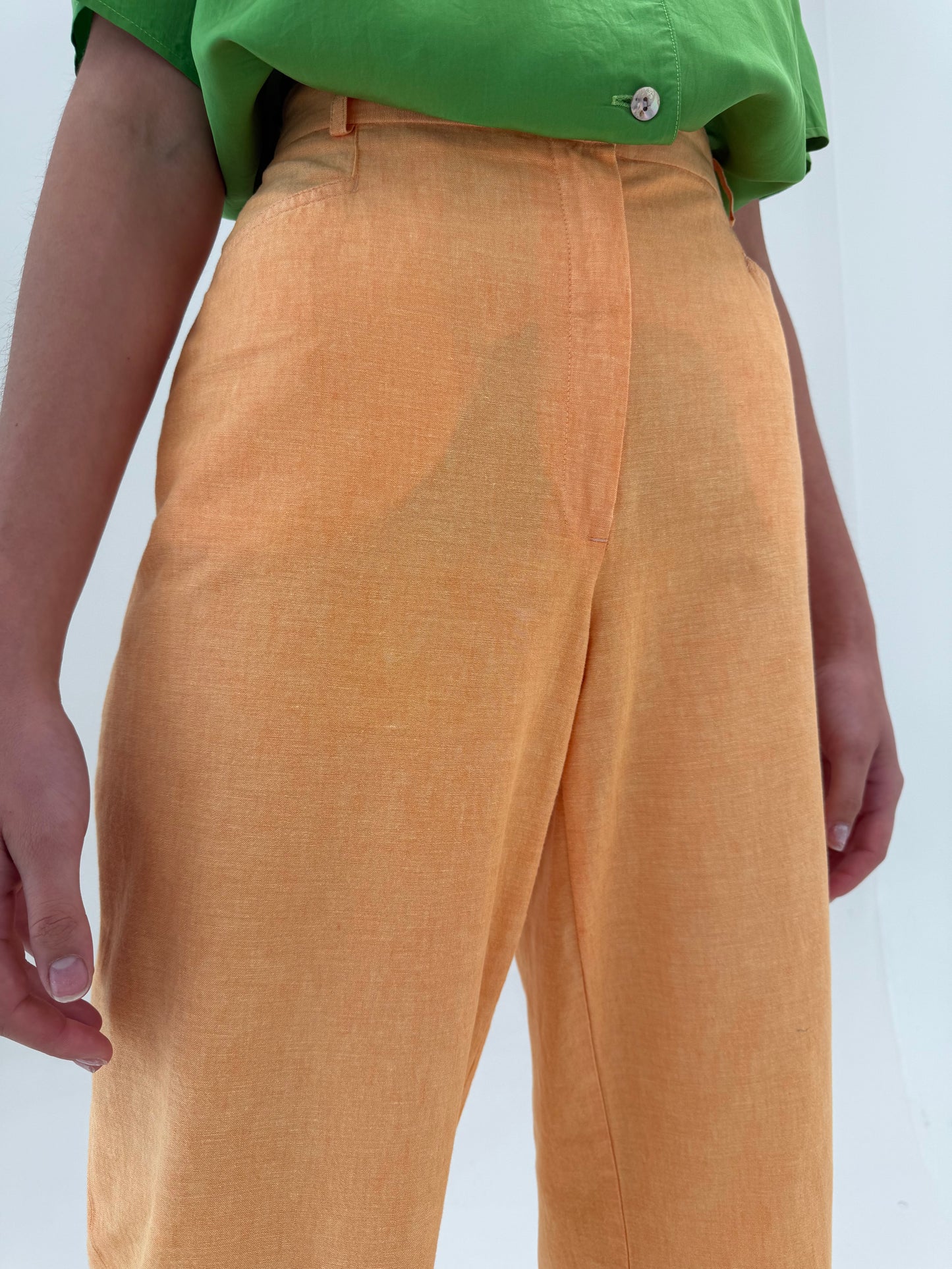 Pantaloni petite din pânză premium apricot orange