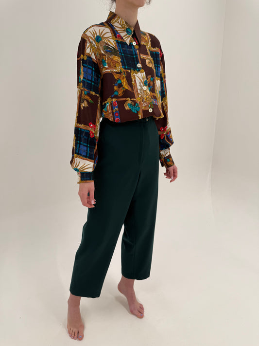 Pantaloni țigaretă dark green din lana extrafina groasă confort