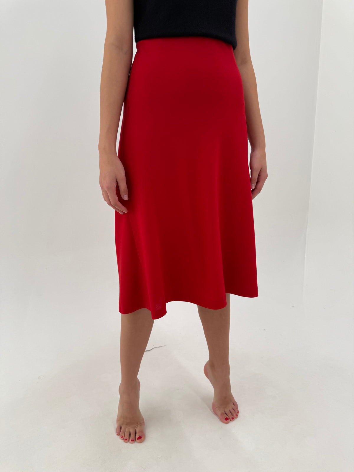 Fustă Luisa Spagnoli în bie midi spre maxi cherry red din stofita de lana extrafina