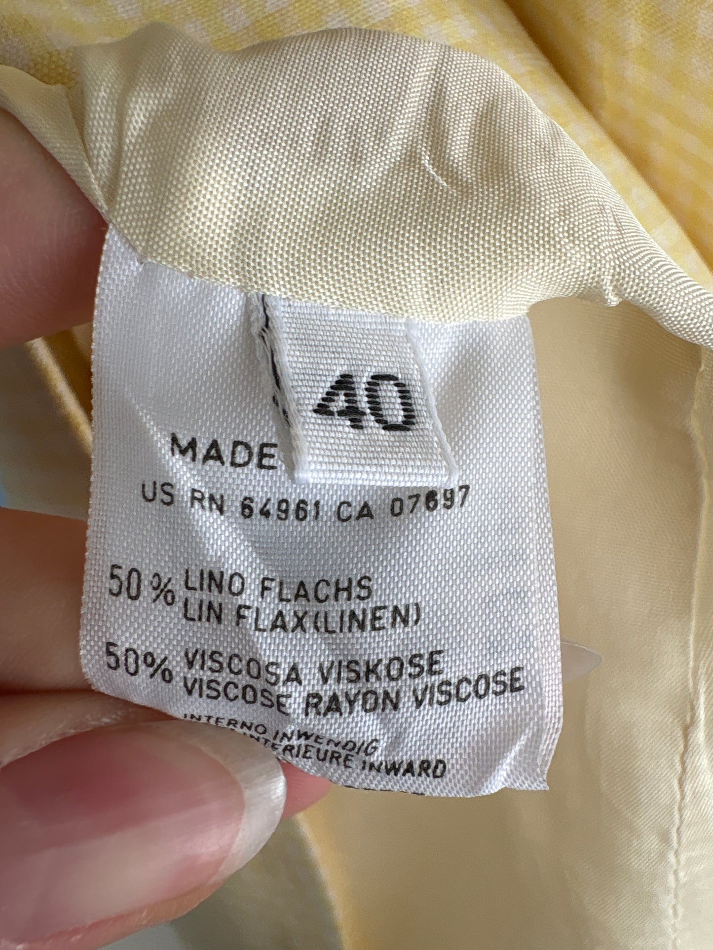 Sacou gingham butter yellow cu nasturi aurii din pânza moale de in și vascoza