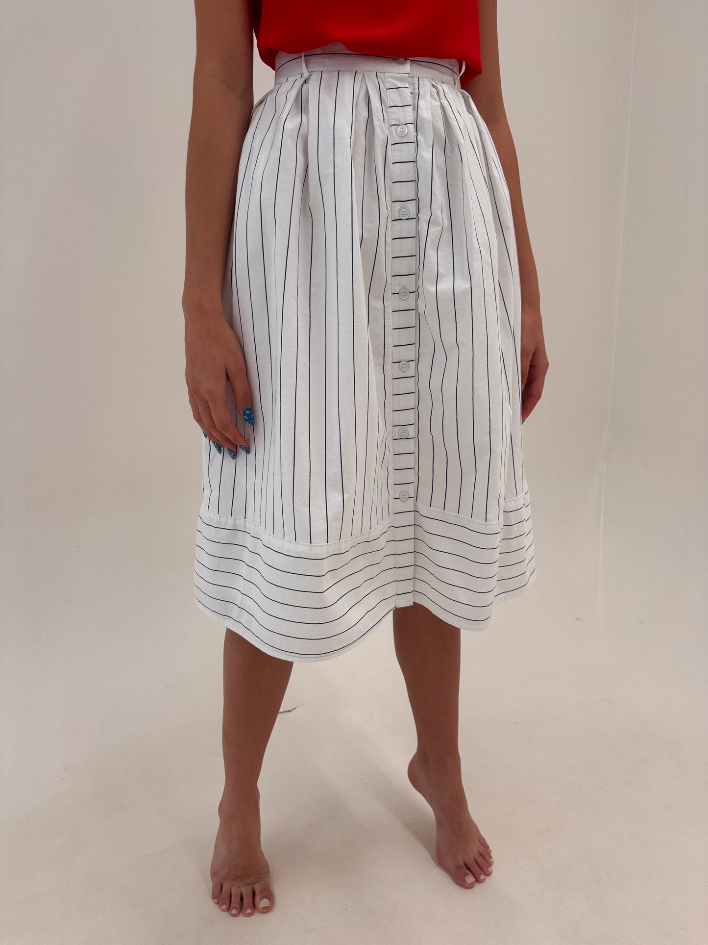 Fustă vintage din poplin premium în dungi fine cu buzunare în croi amplu