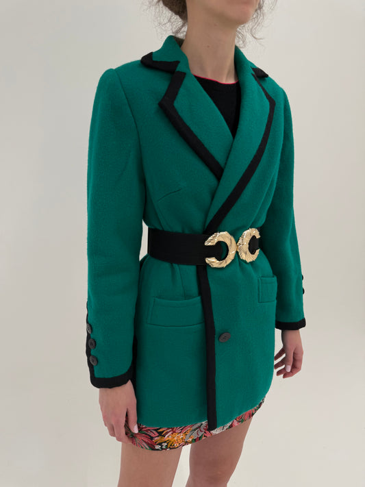 Palton verde smarald cu paspoal din lana plină excepțional