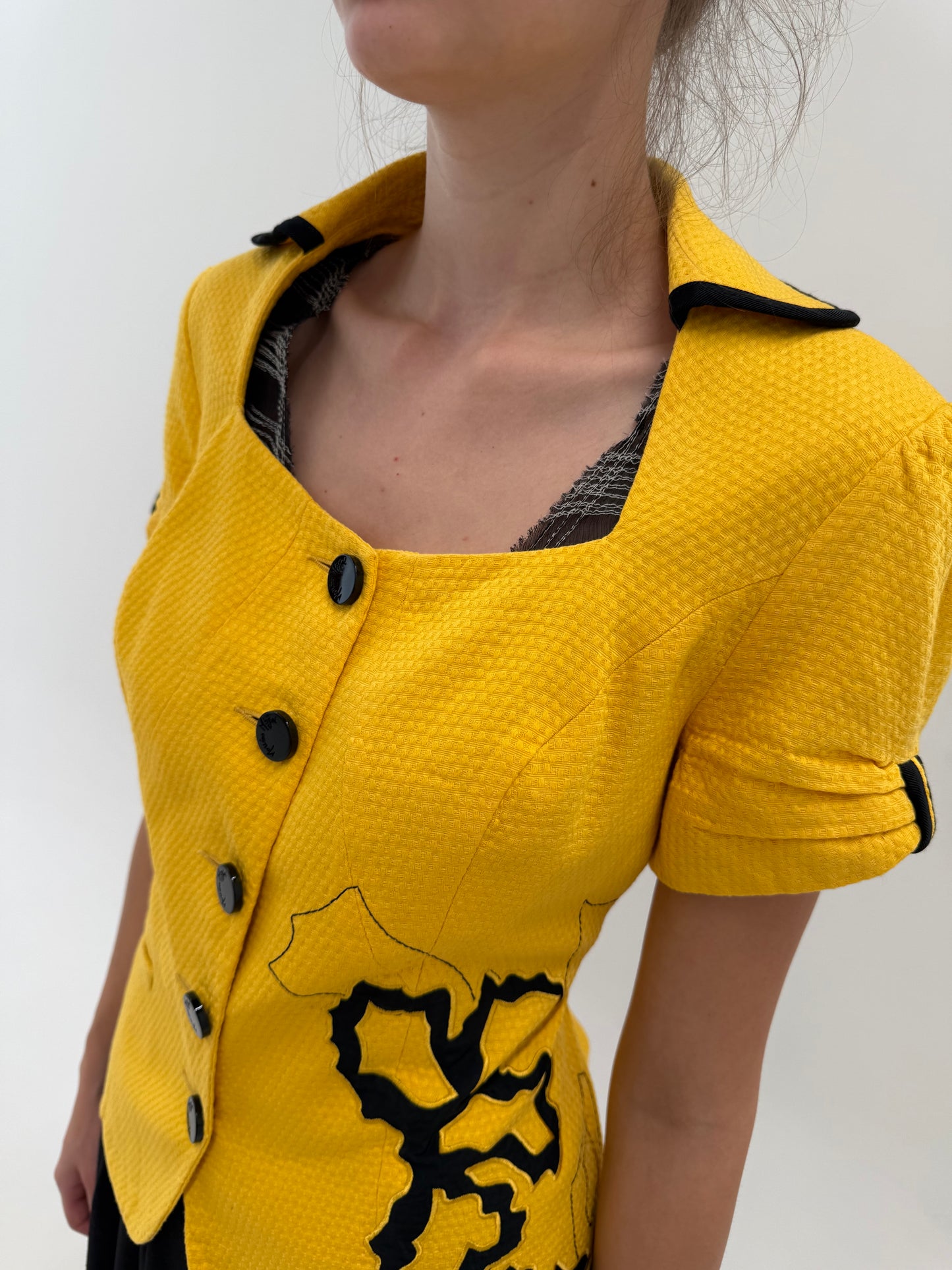 Sacou vintage italian de designer tip corsaj din seersucker de bumbac