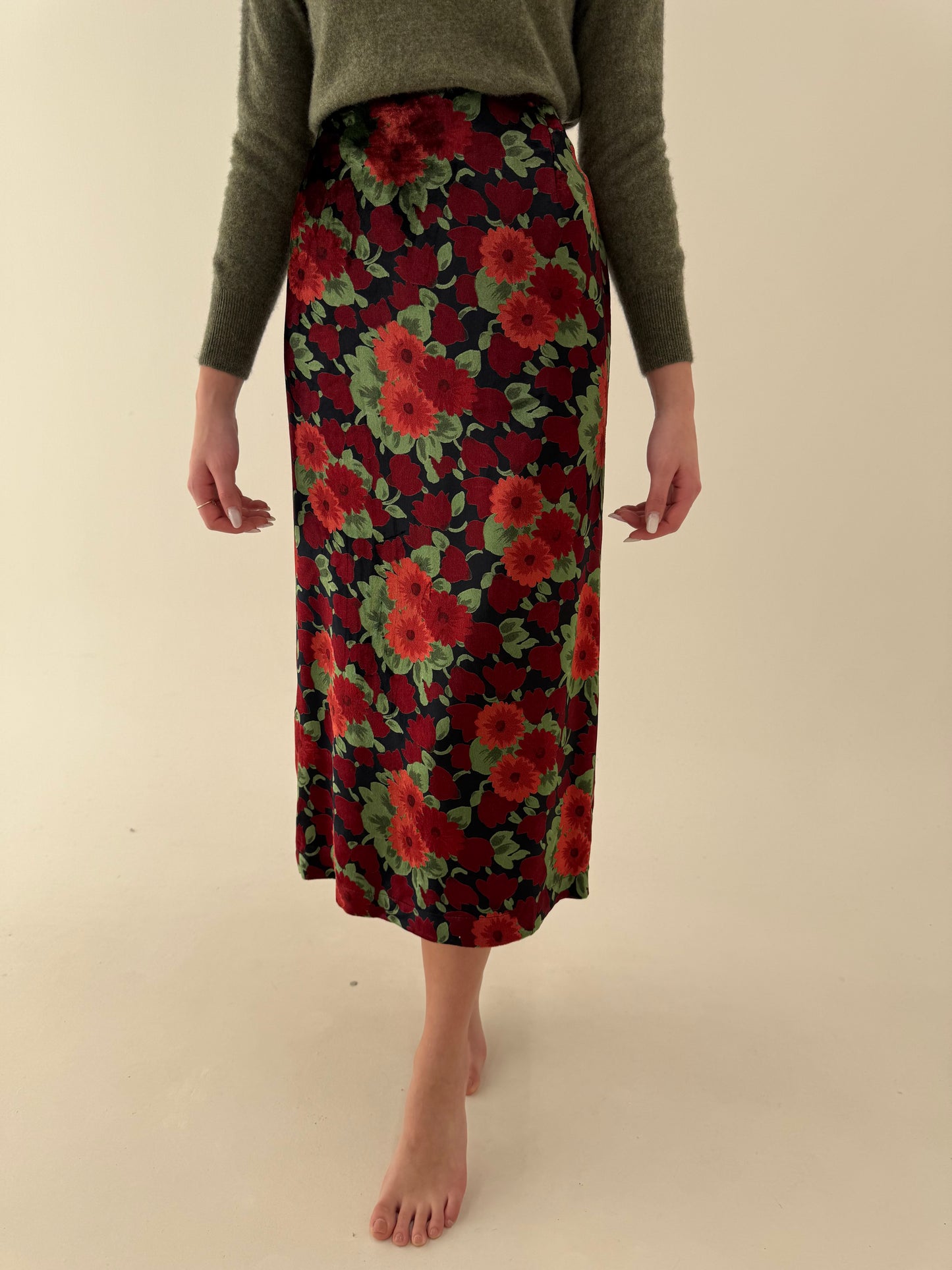 Fustă maxi din catifea excepțională cu mătase naturală și talie ultra înaltă