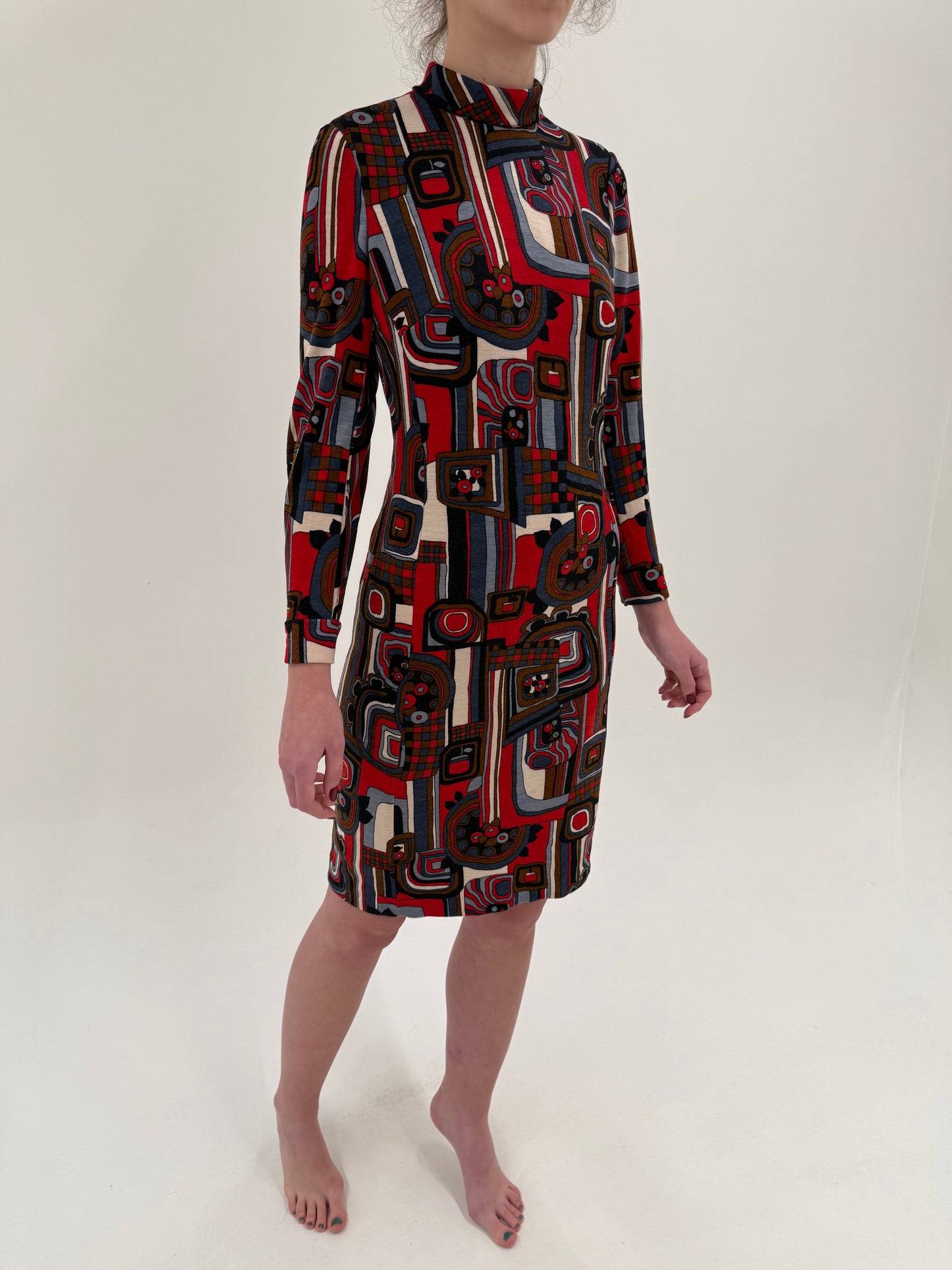 Rochie Mod Old vintage ani 60 târzii din lana extrafina cu print pop Art