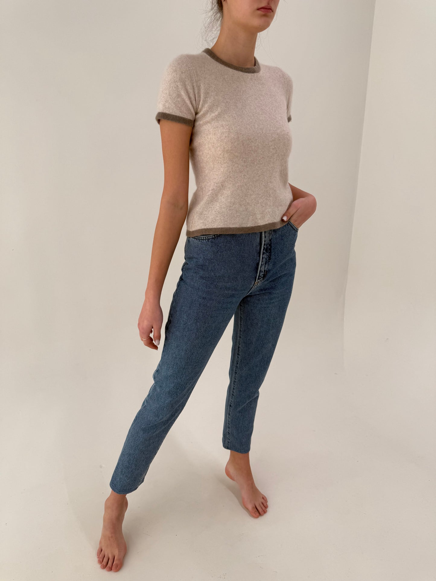 Jeans vintage premium classic wash cu talie ultra înaltă