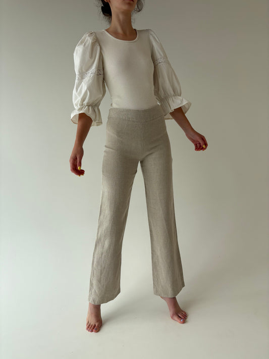 Pantaloni tall din pânză grea de in light nude