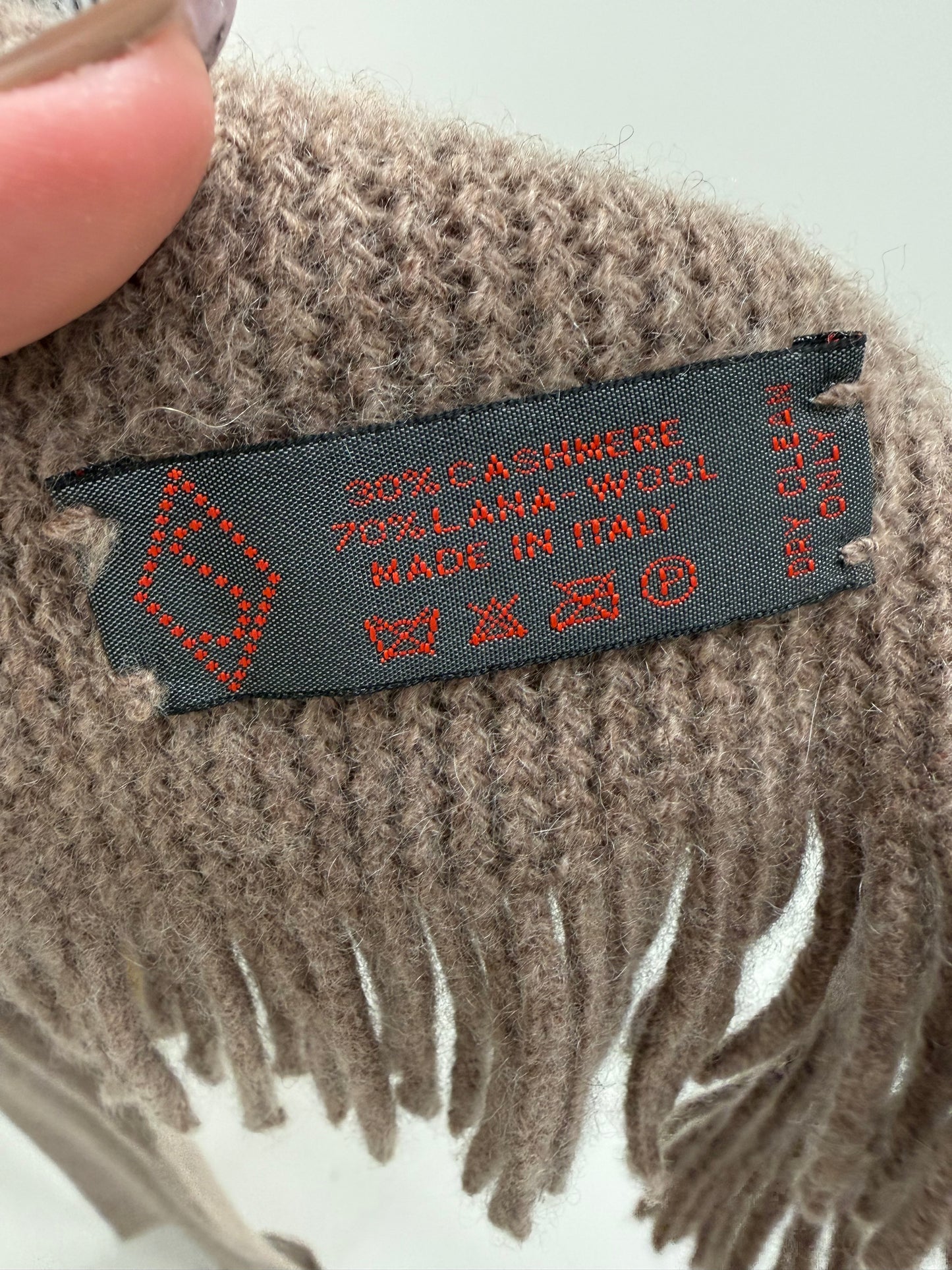 Fular taupe 70% cașmir din tricot gros excepțional și restul lana merino