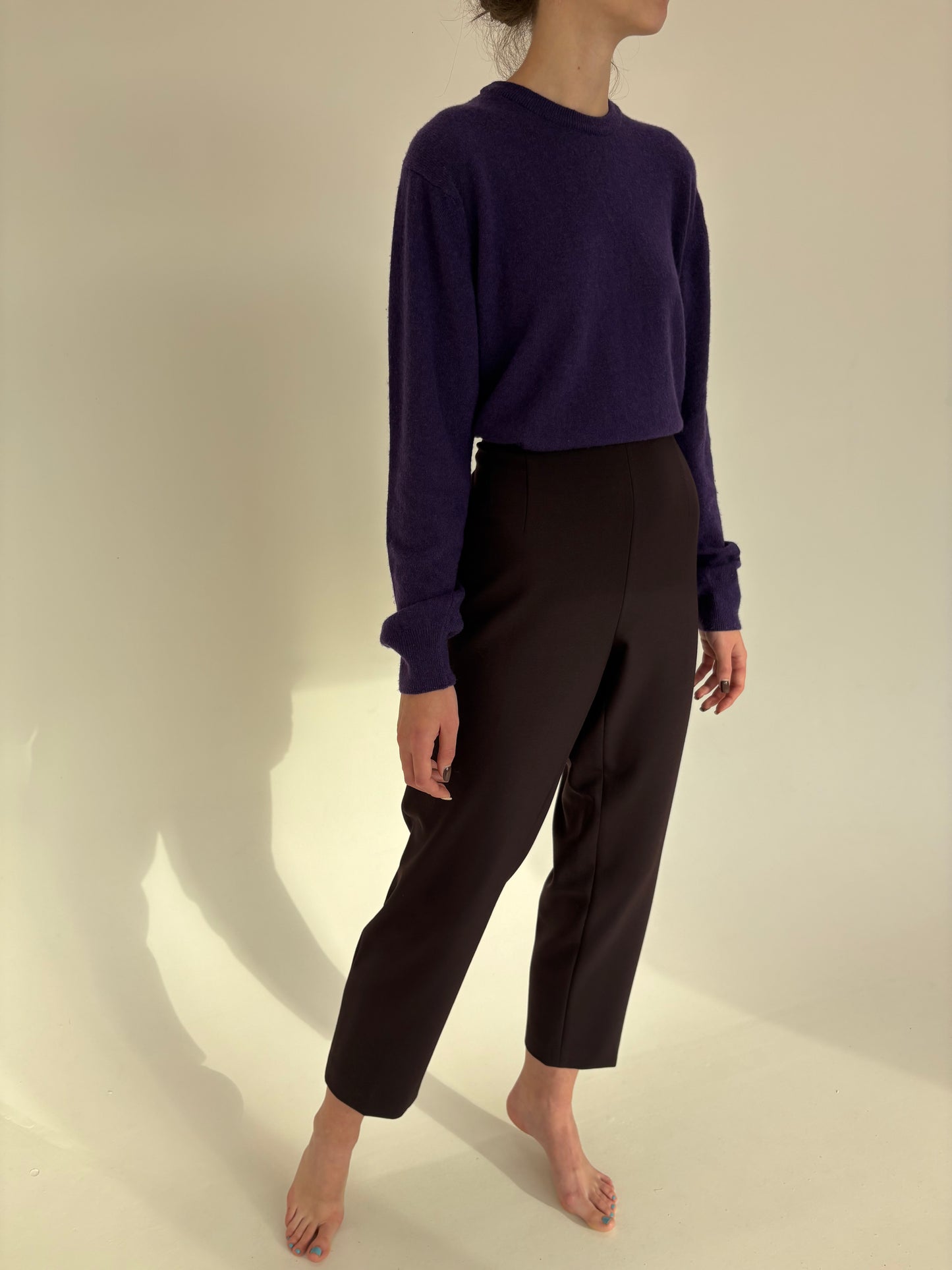 Pantaloni dark violet de brand luxury plus size Elena Miro în croi țigaretă