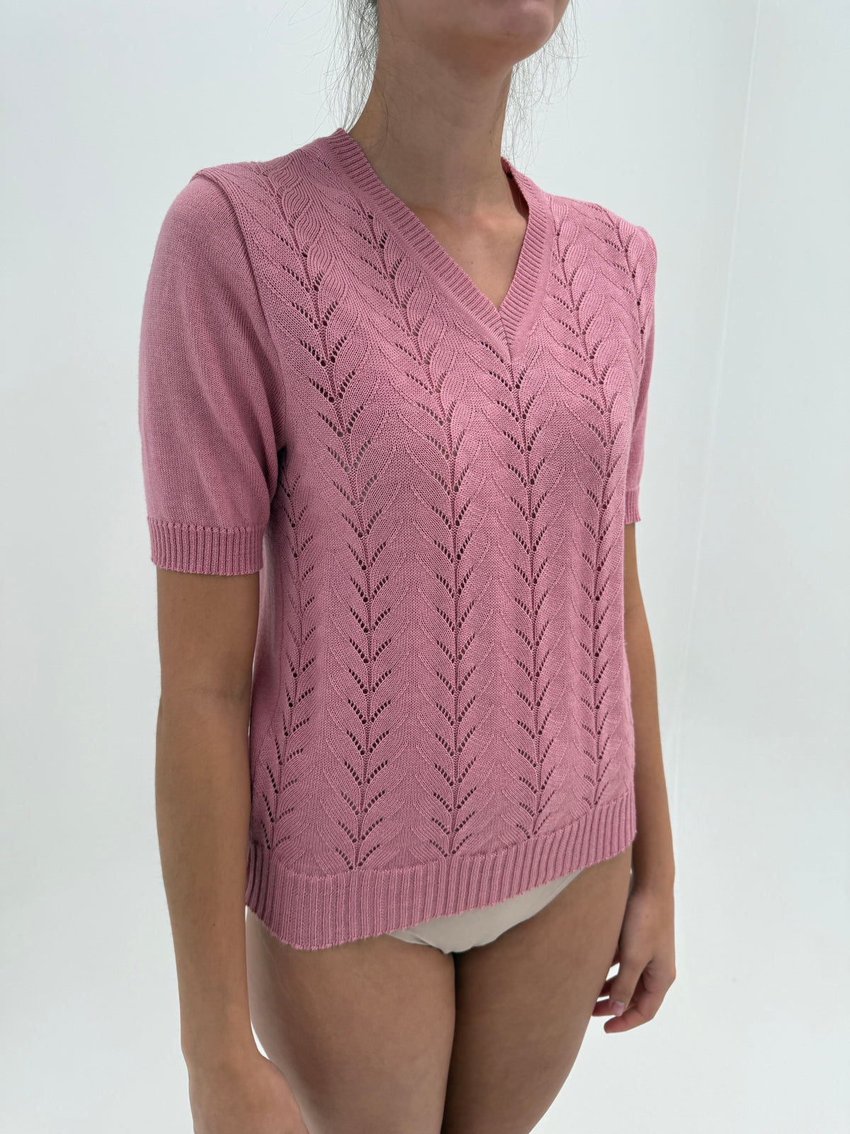 Top vintage dusty pink din mix de lana extrafina în anchior