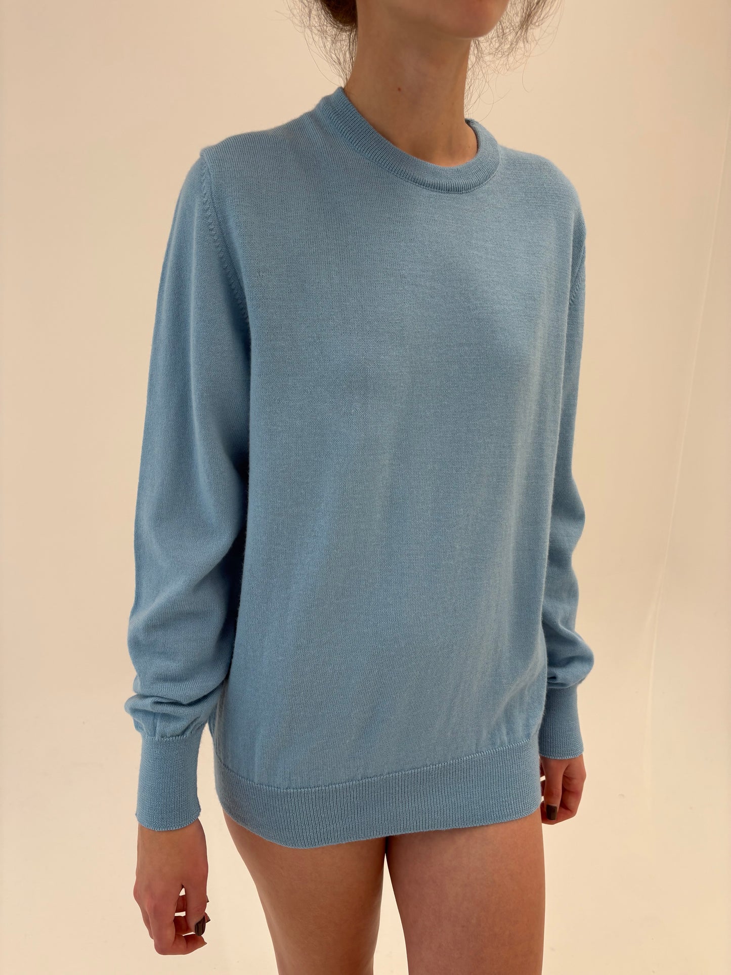 Pulover baby blue tall din lana merino extrafina de gramaj mare