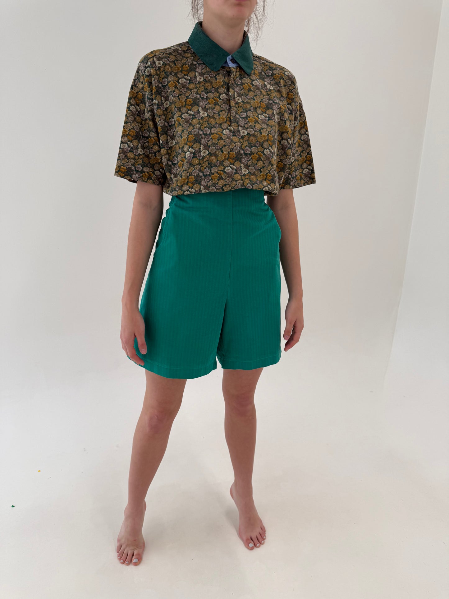 Pantaloni vintage din pânză cu talie ultra înaltă elastică