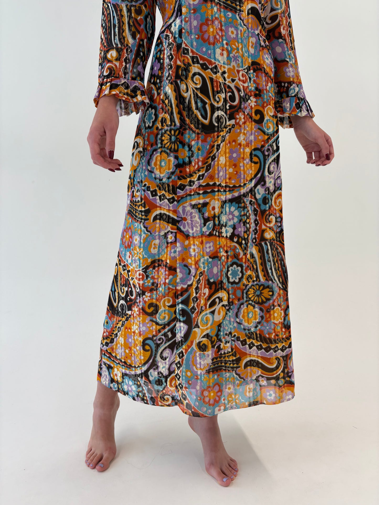 Rochie Old vintage început de ani 70 de seară cu inserții fine aurii