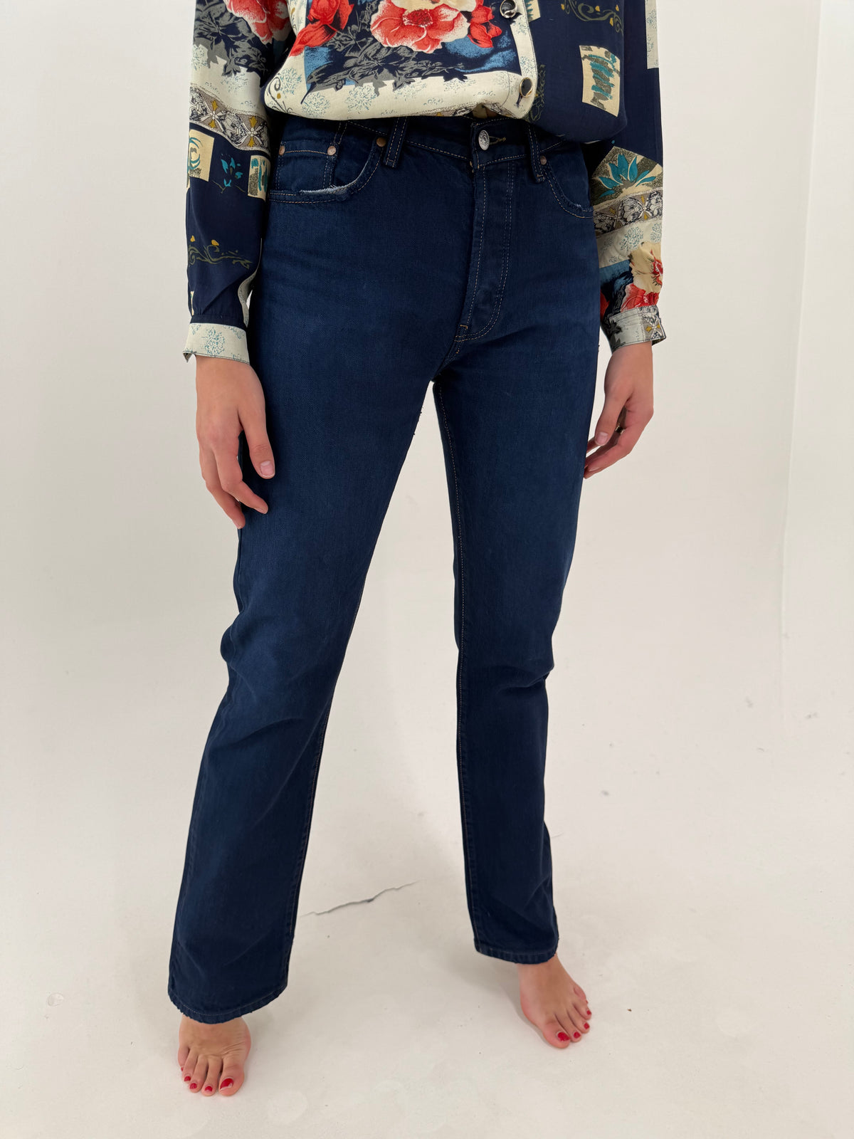 Jeans italienești premium tall bootcut indigo wash din bumbac gros