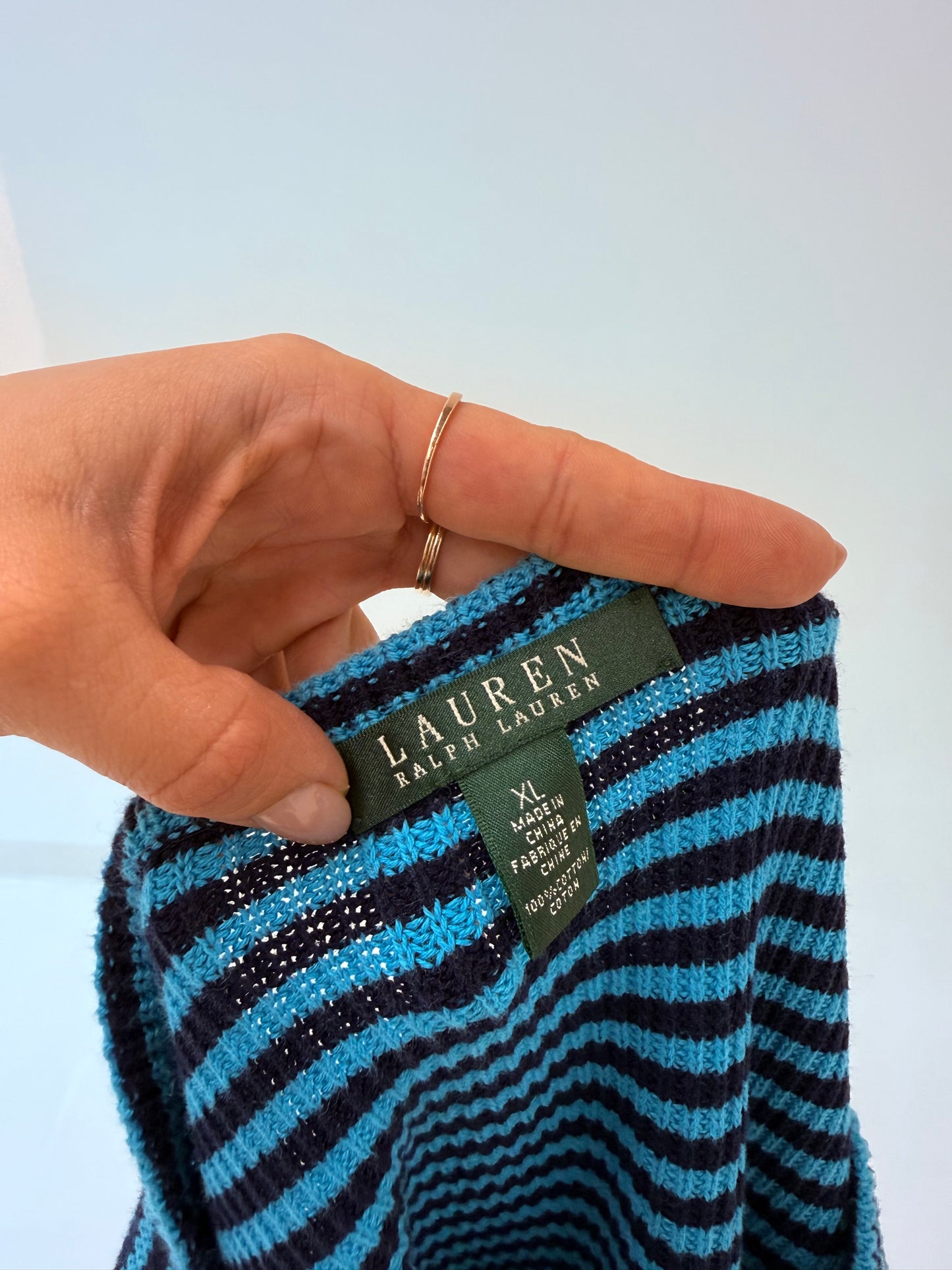 Soft knit Ralph Lauren din bumbac în dungi cu decolteu bărcuță