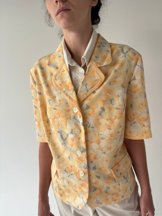 Sacou vintage din pânză cu print floral în culori pudrate