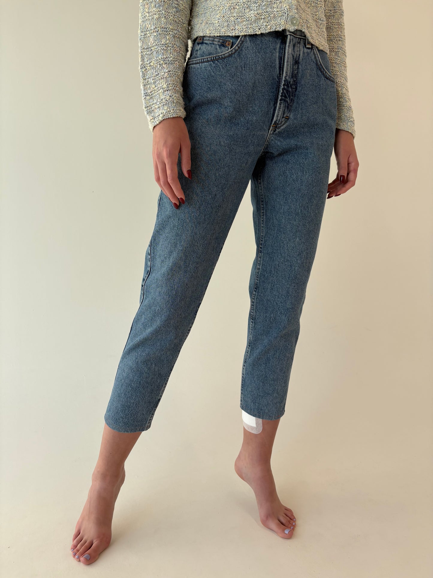 Jeans vintage premium mom fit cu talie înaltă