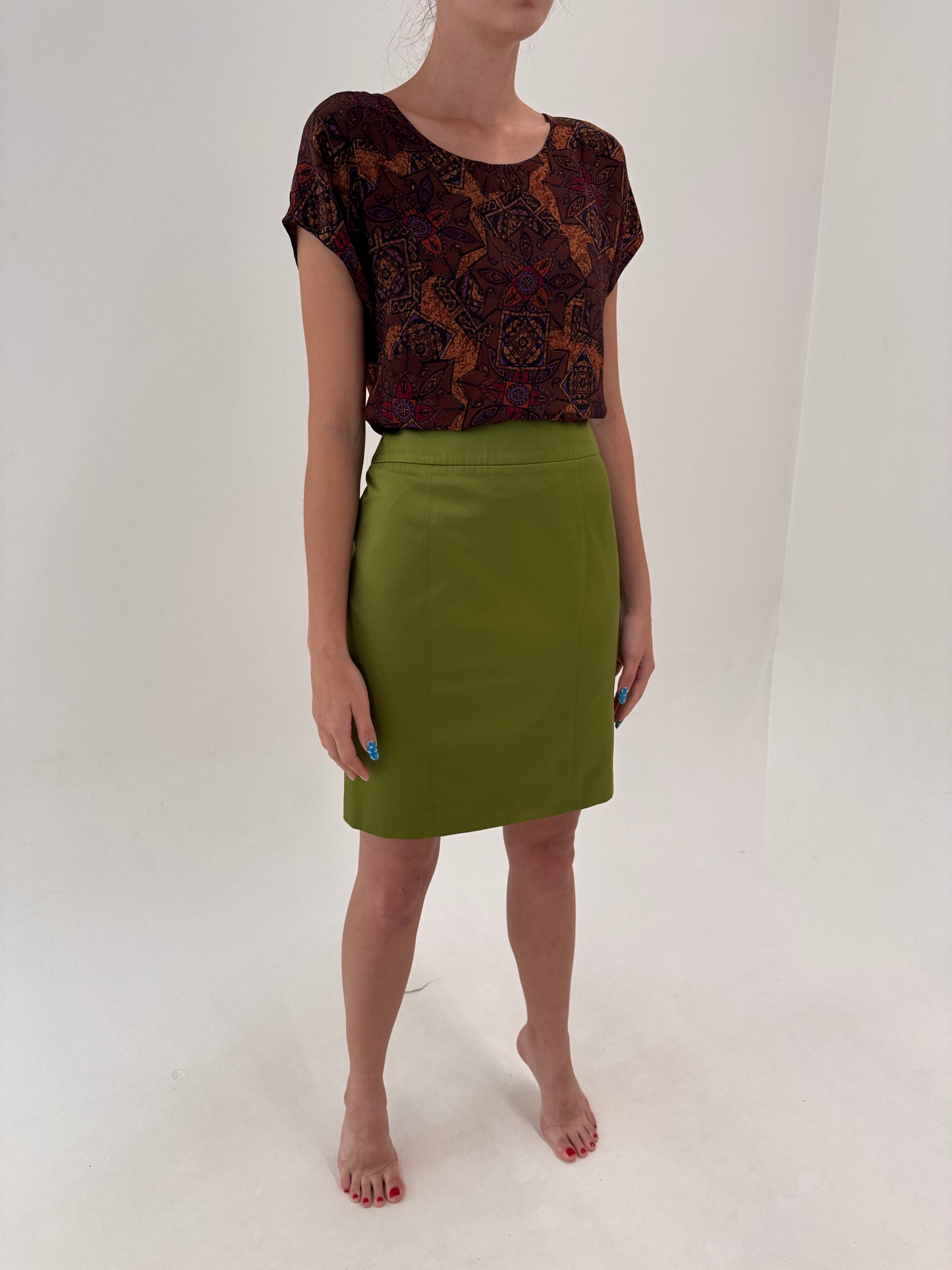 Fustă Hugo Boss clasică olive green satinata