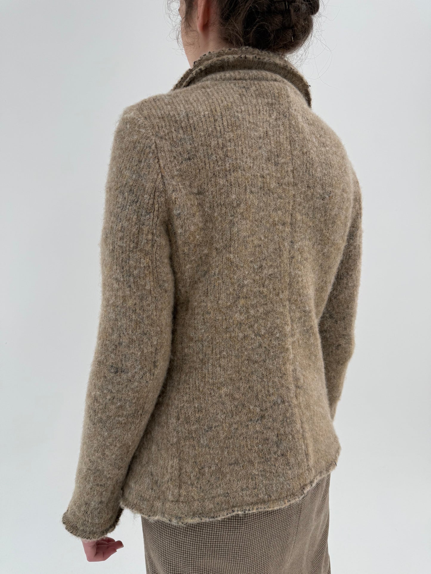 Sacou cambrat din boiled wool gris melanj camel cu gri