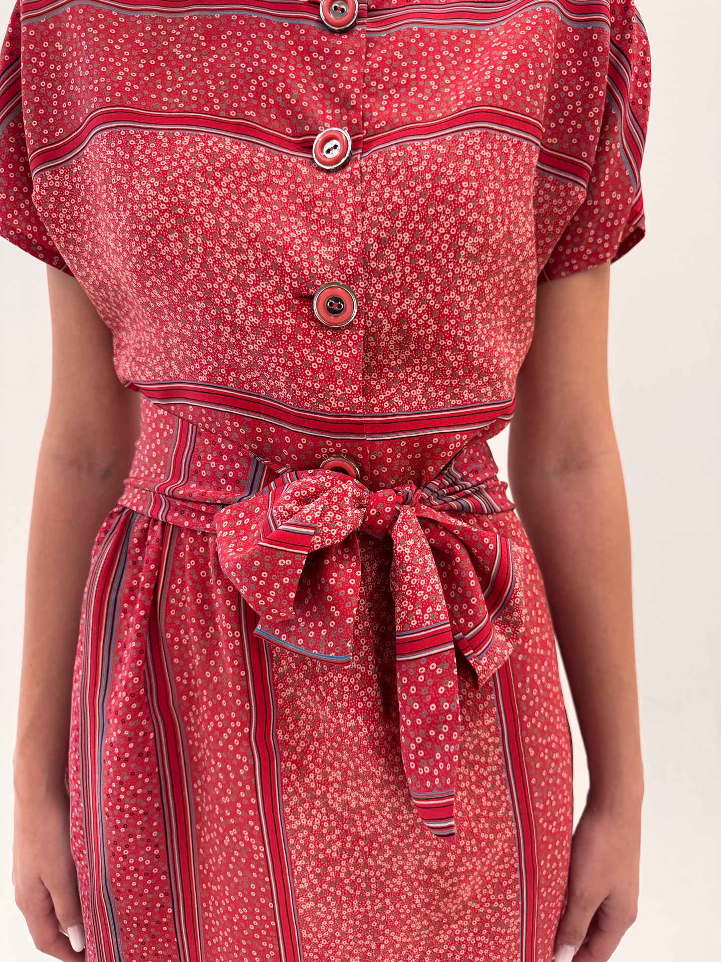 Rochie vintage italiană din mătase naturală cu talie ultra înaltă reglabilă