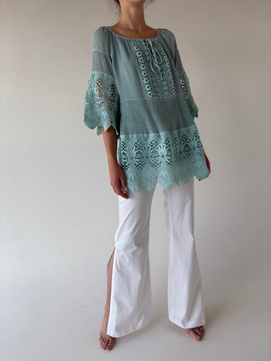 Pantaloni tall italienești evazați cu șliț