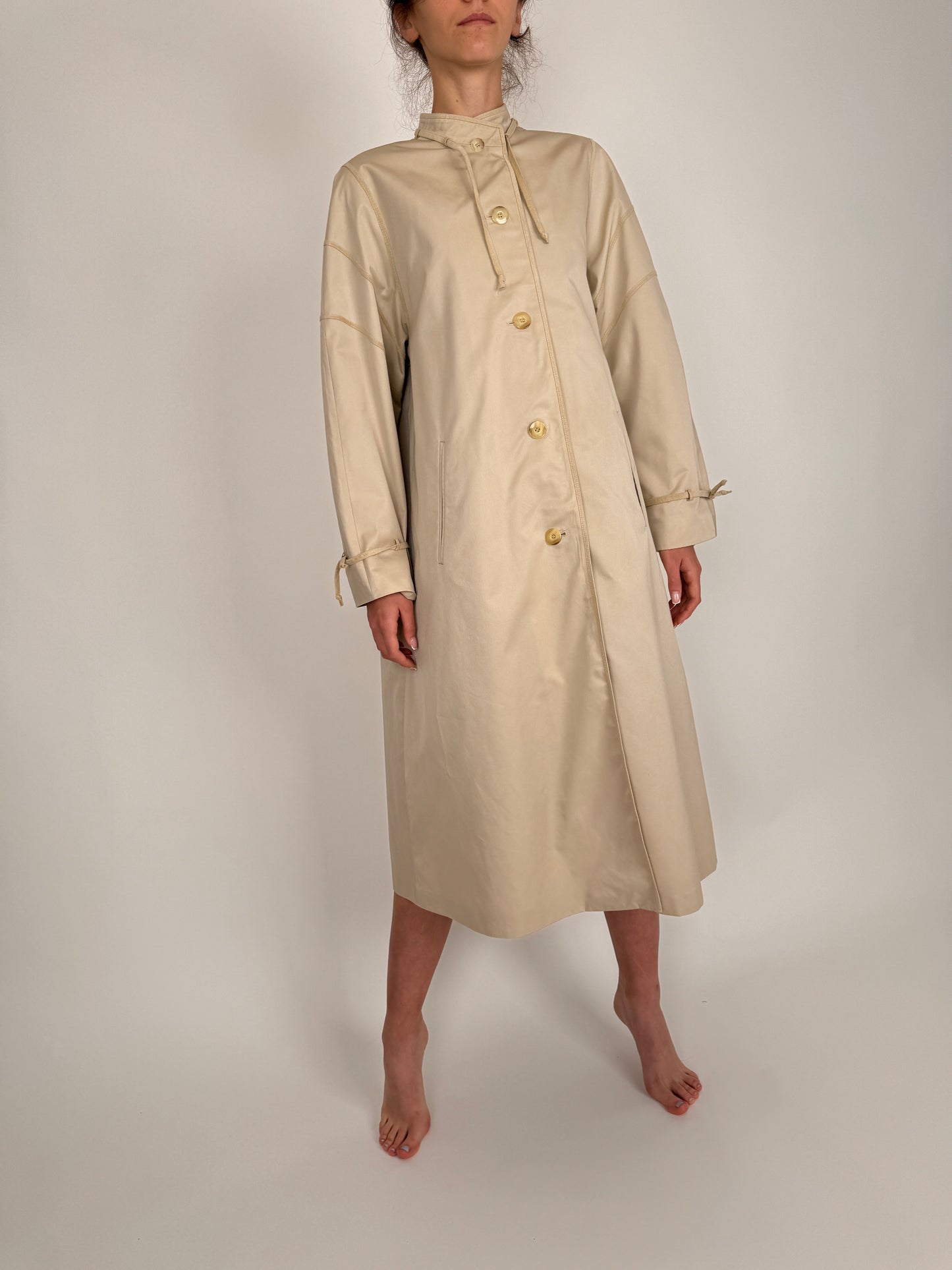 Trench vintage premium ivoire impermeabil în croi A-line