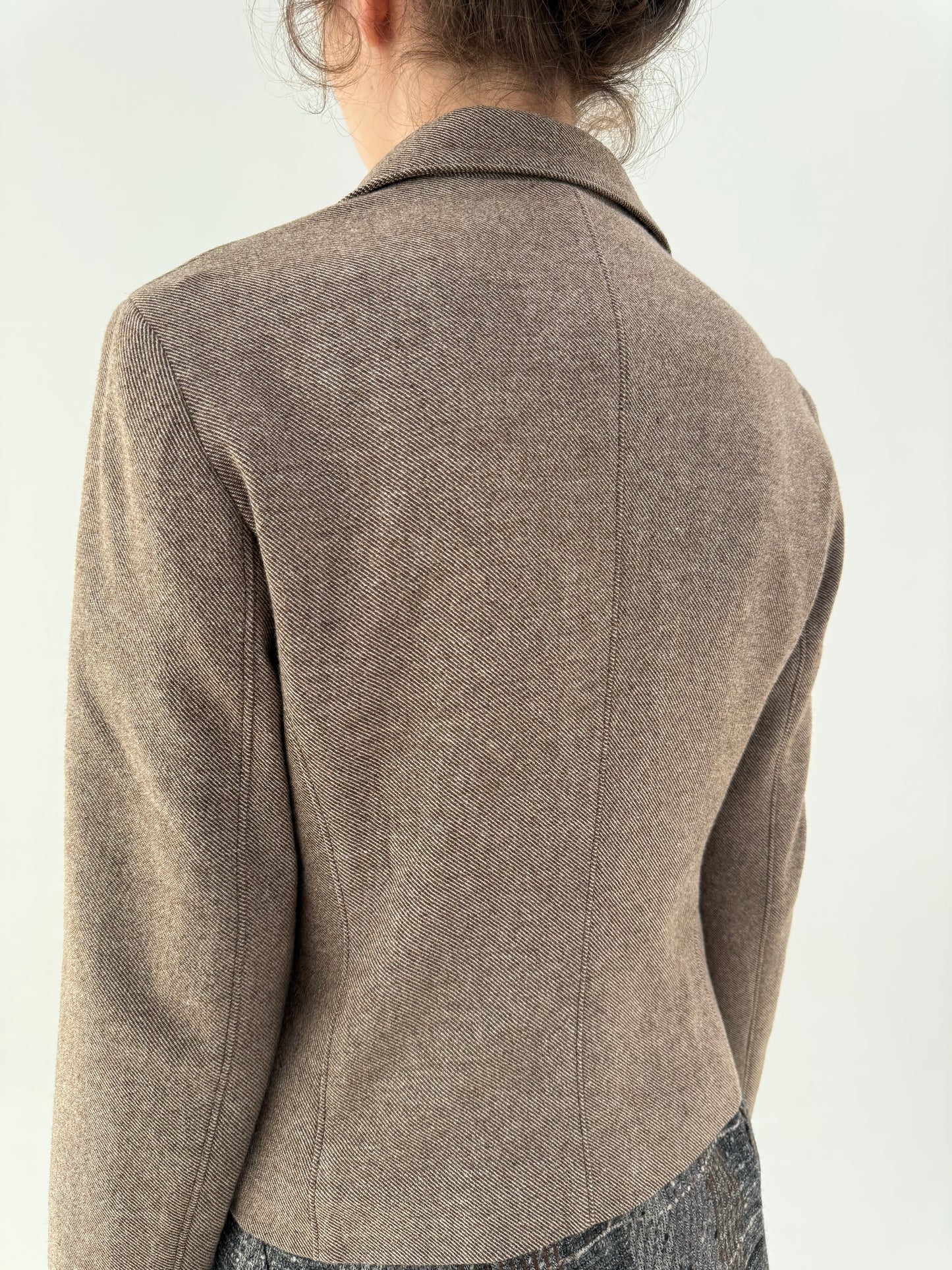 Sacou high end italian din stofă Chevron camel și chocolate brown