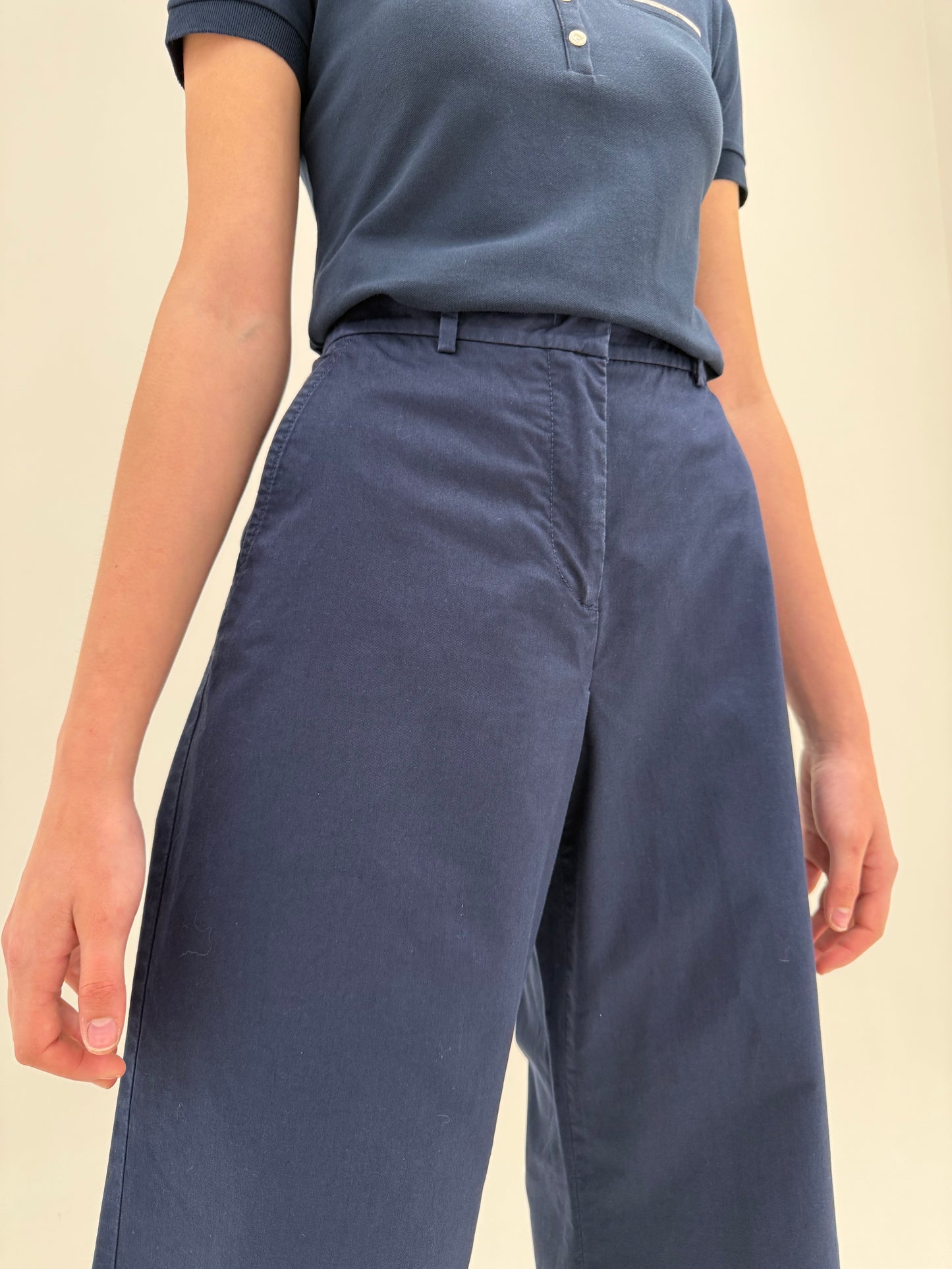 Pantaloni Max Mara palazzo din twill de bumbac cu în și talie ultra înaltă