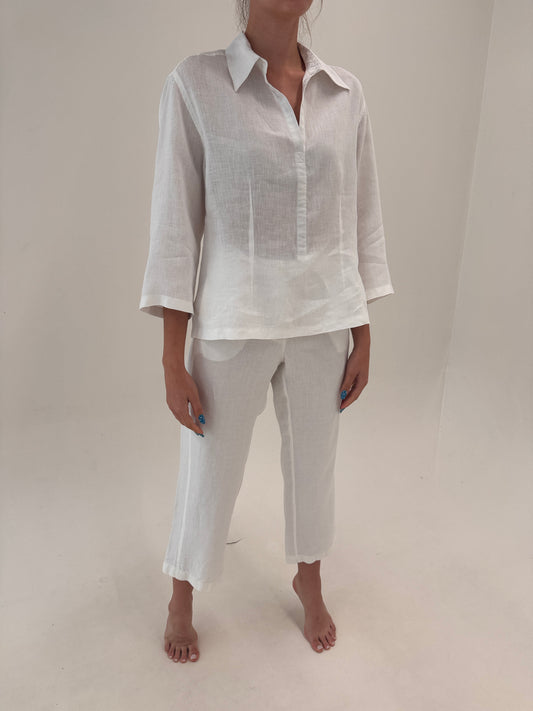 Pantaloni petite din in în croi clasic
