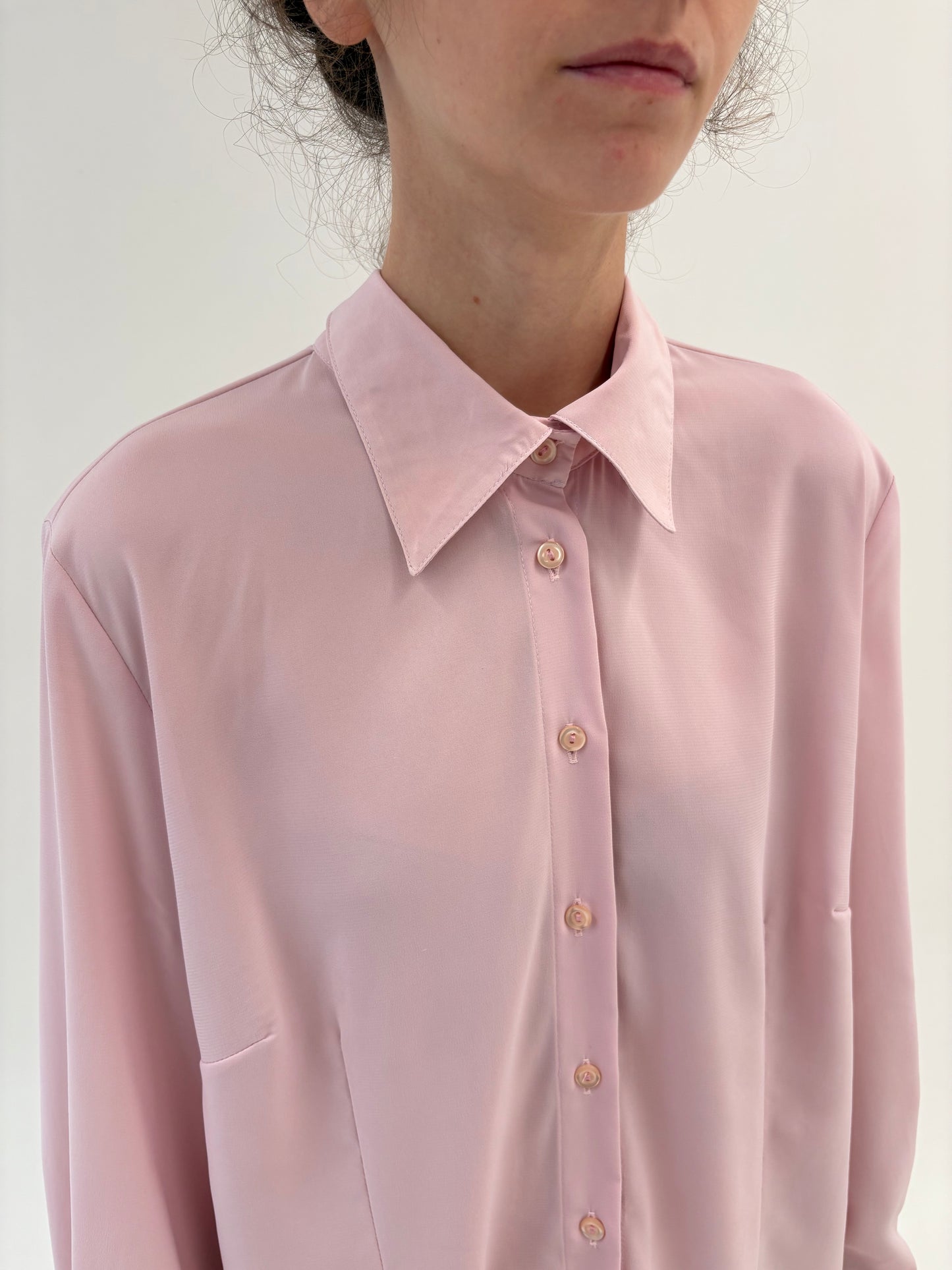 Cămașa vintage cu eșarfă detașabilă powder pink