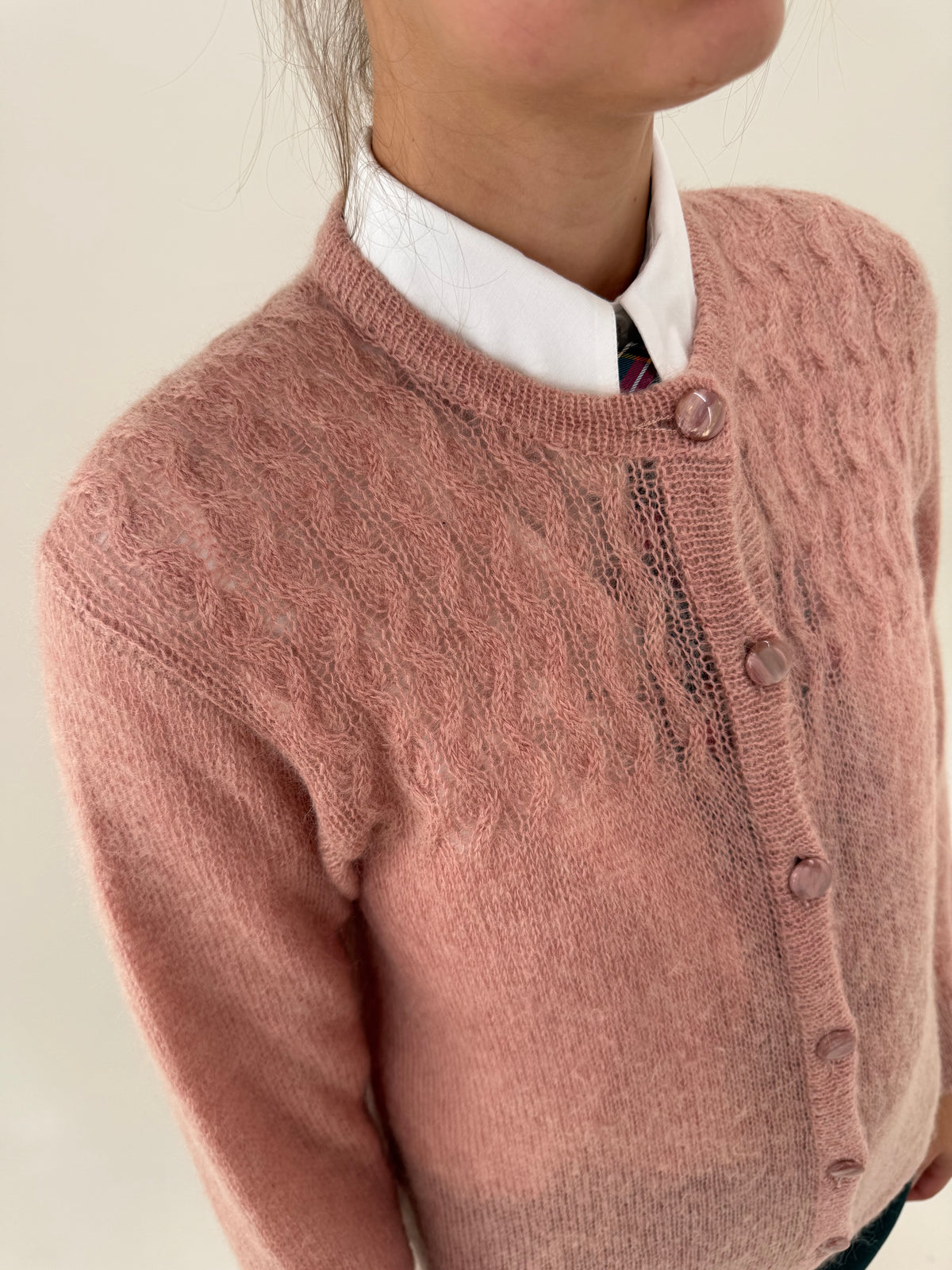 Cardigan vintage din mix de baby mohair dusty powder pink